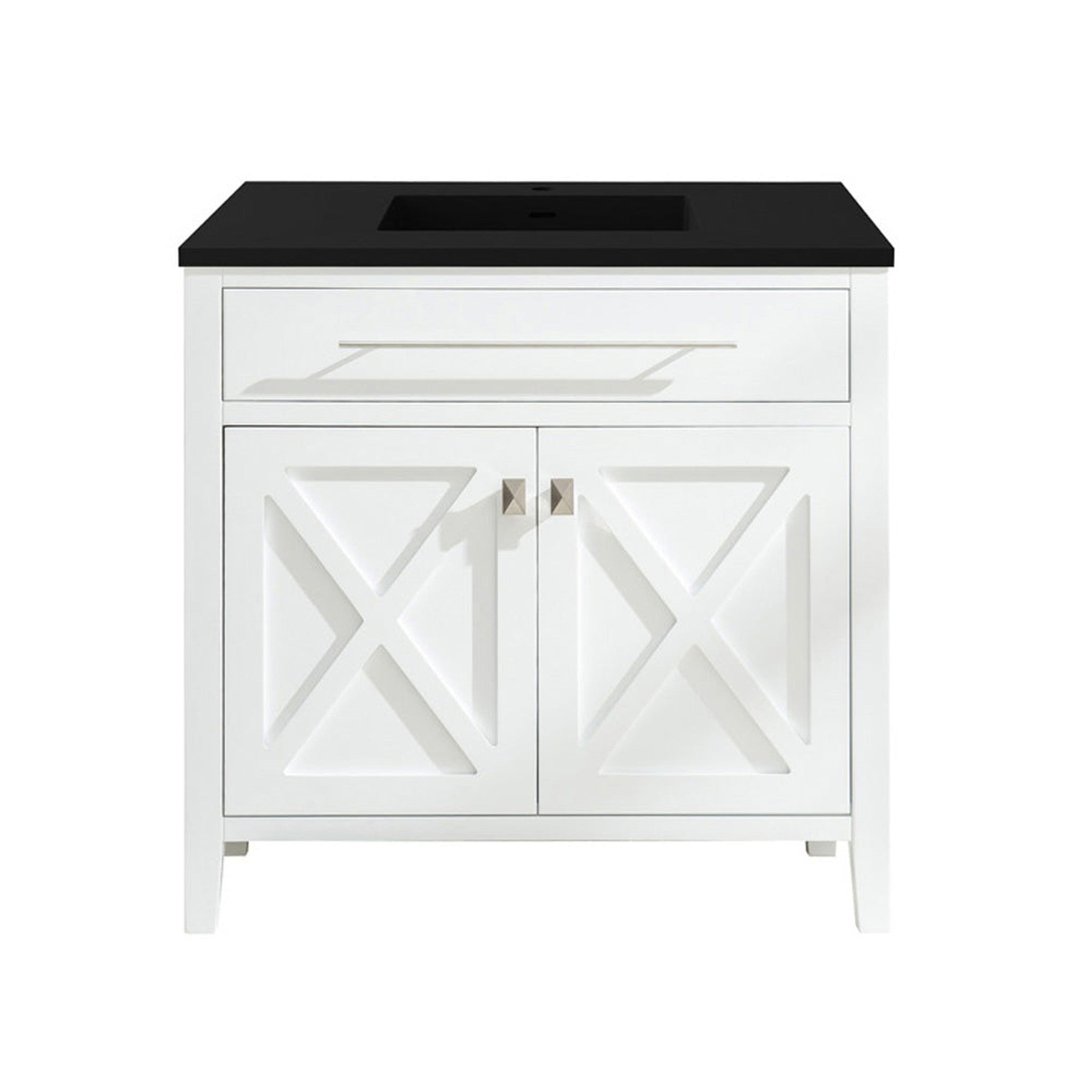 Wimbledon 36" White Bathroom Vanity with Matte Black VIVA Stone Solid Surface Countertop