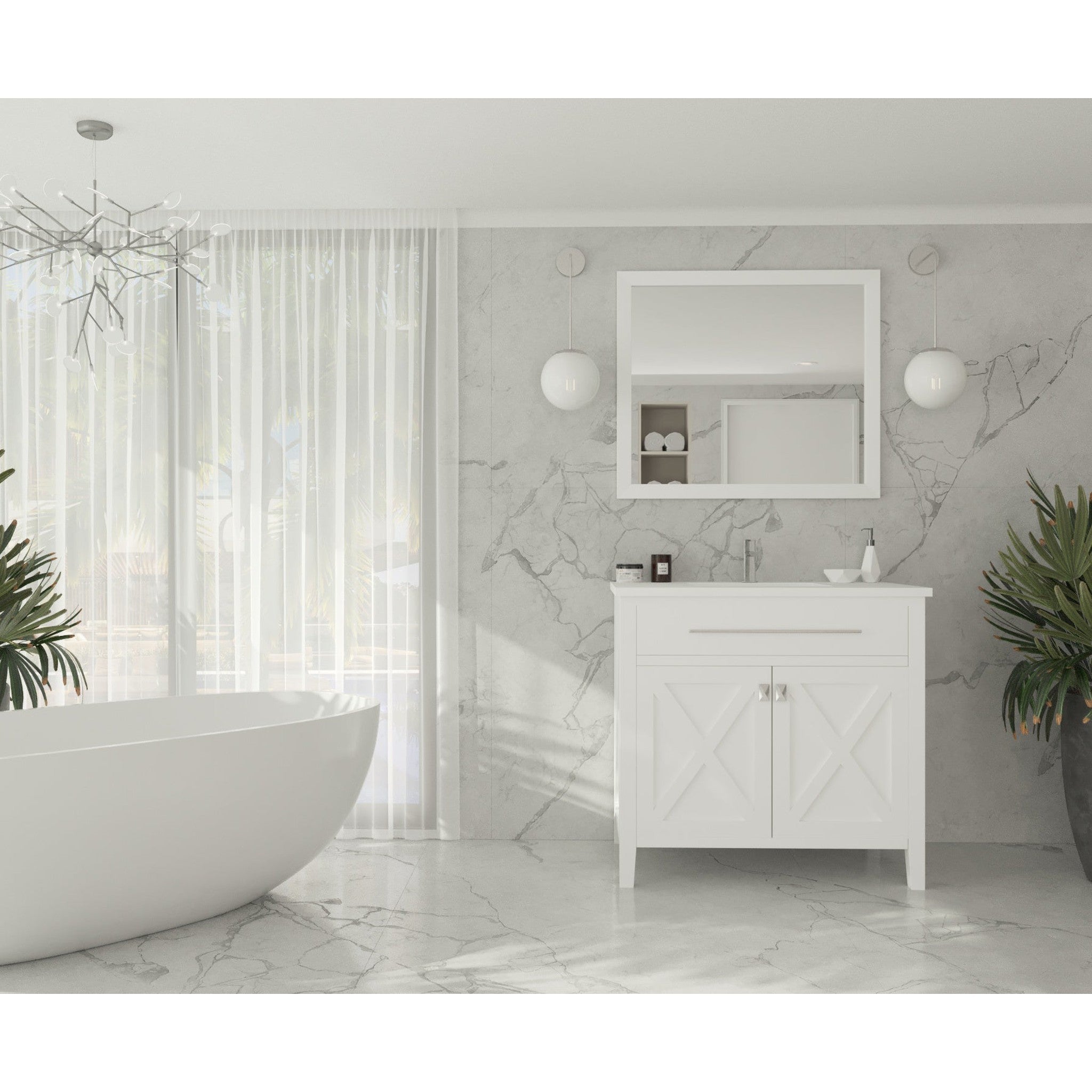 Wimbledon 36" White Bathroom Vanity with Matte White VIVA Stone Solid Surface Countertop