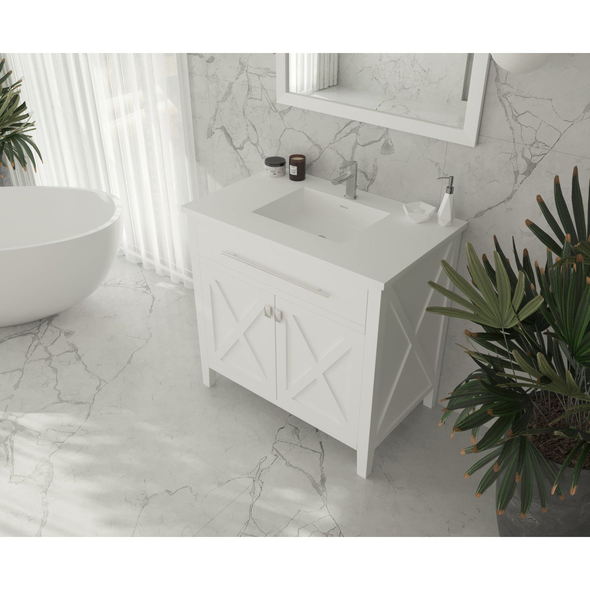 Wimbledon 36" White Bathroom Vanity with Matte White VIVA Stone Solid Surface Countertop