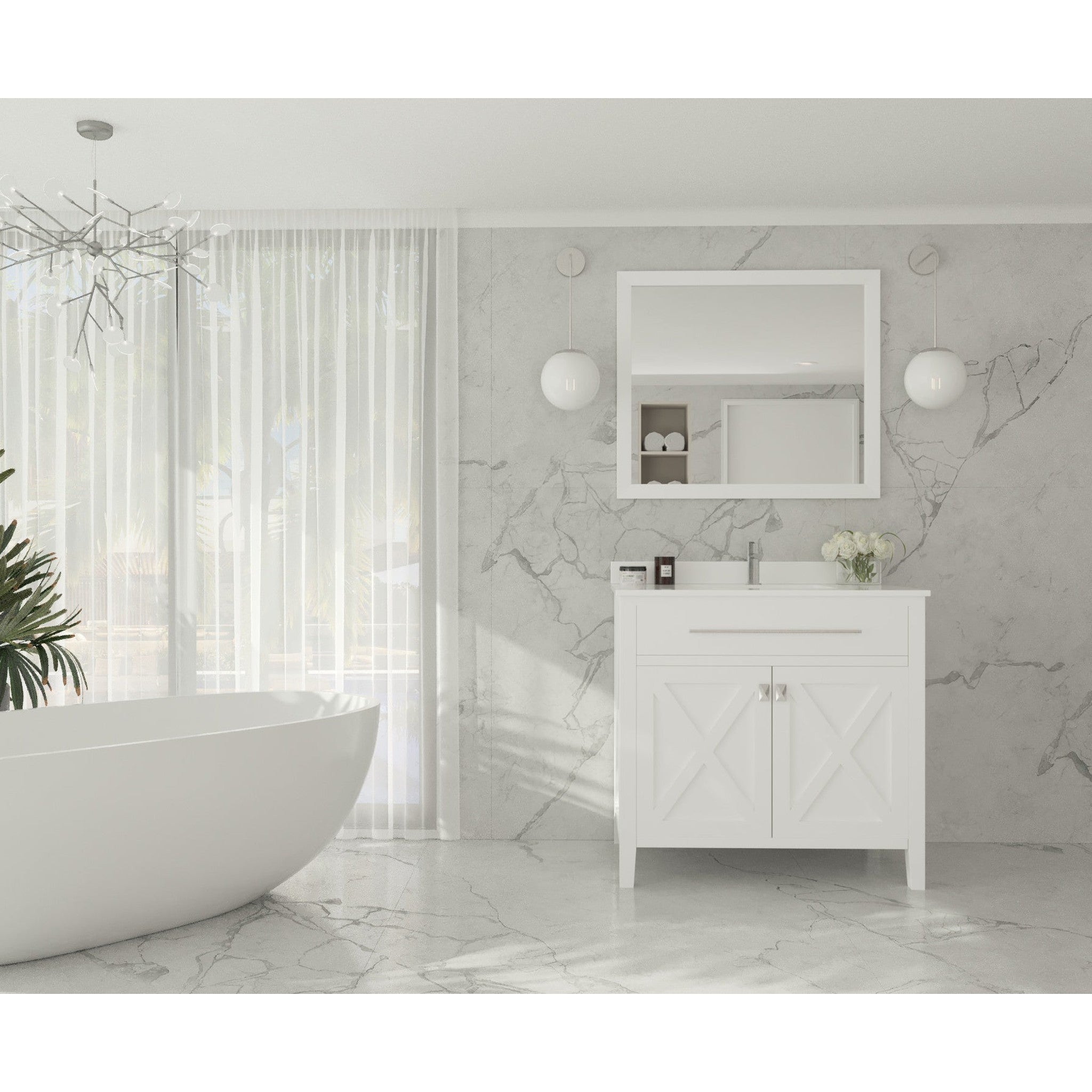 Wimbledon 36" White Bathroom Vanity with White Quartz Countertop