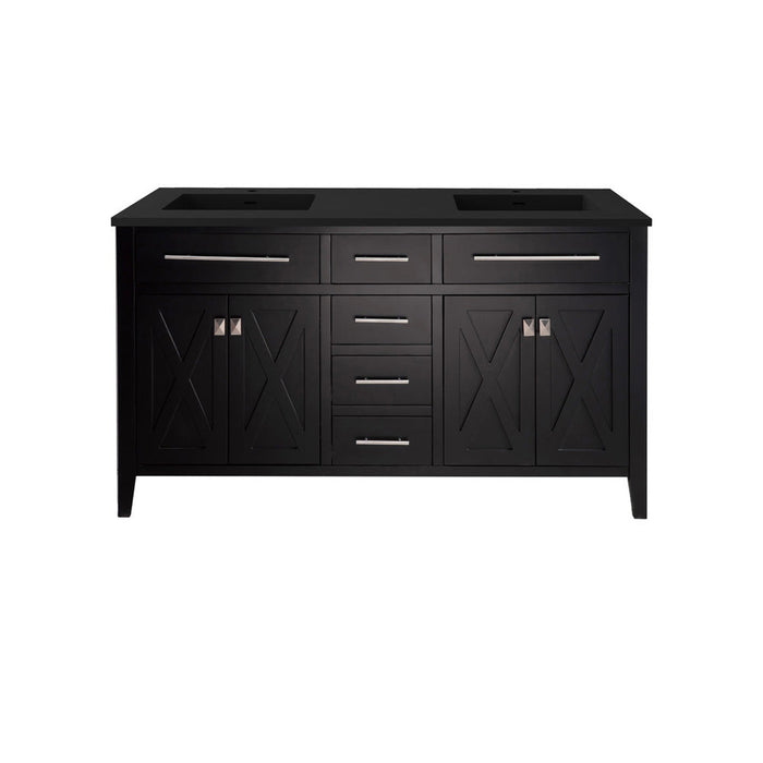 Wimbledon 60" Espresso Double Sink Bathroom Vanity with Matte Black VIVA Stone Solid Surface Countertop