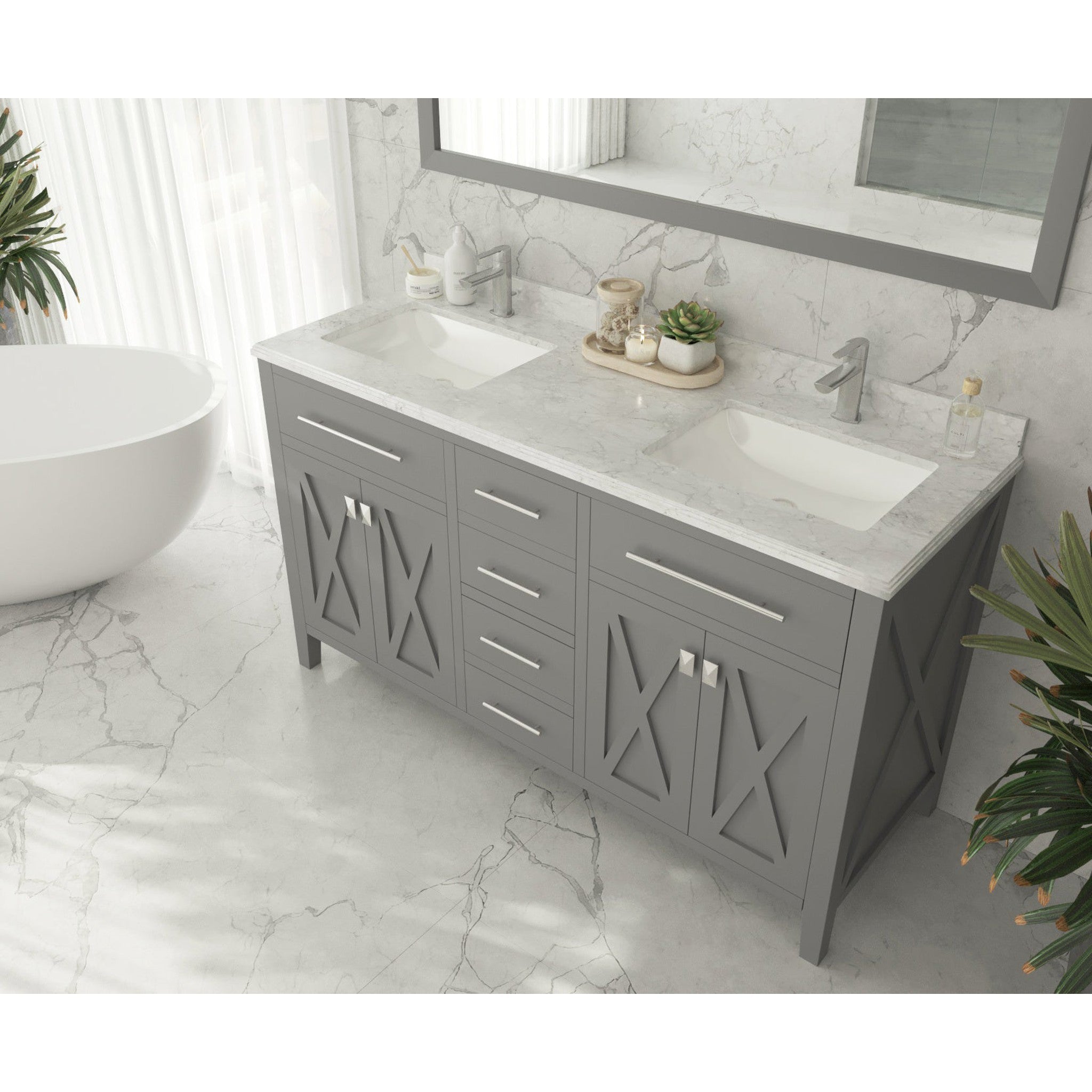 Wimbledon 60" Grey Double Sink Bathroom Vanity Cabinet