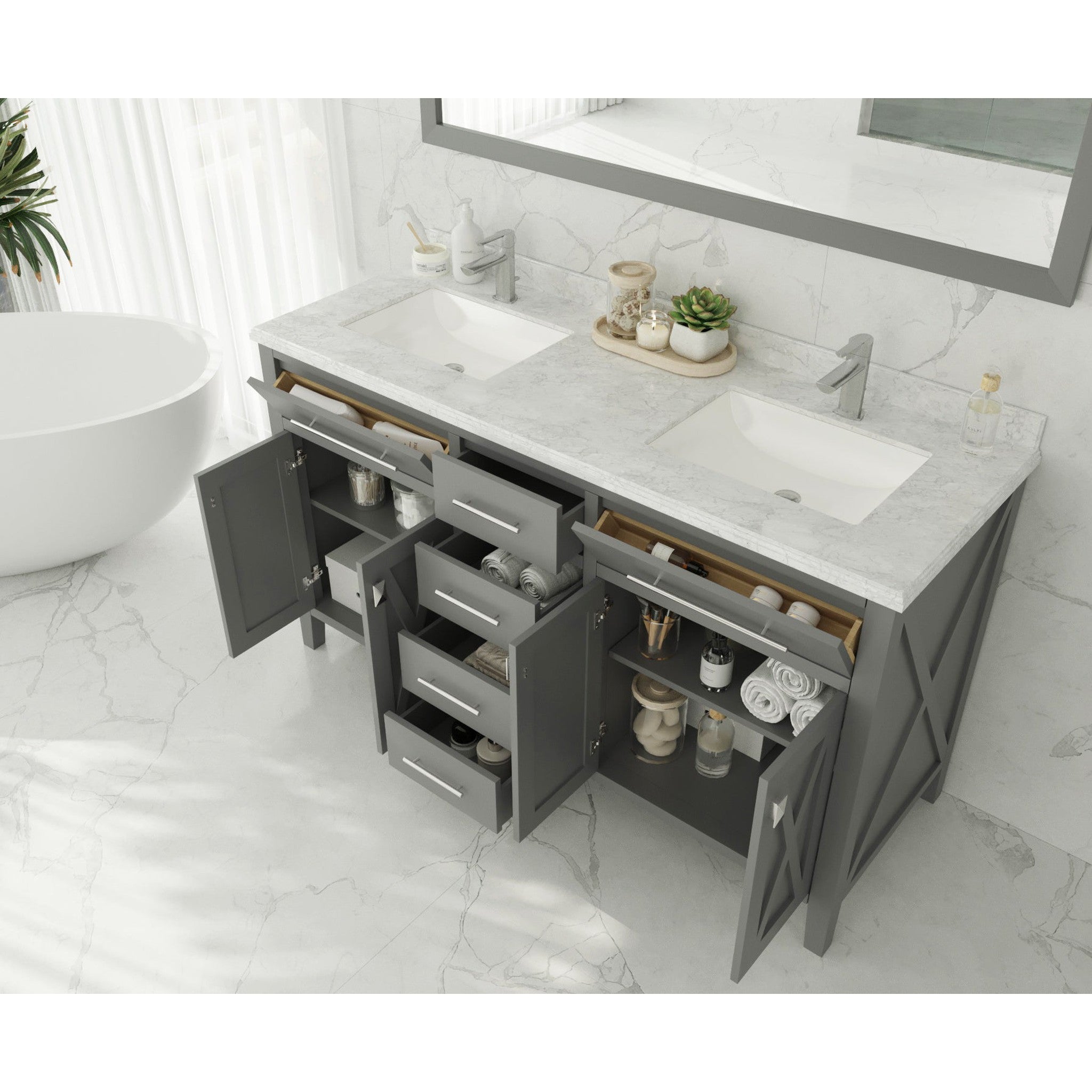 Wimbledon 60" Grey Double Sink Bathroom Vanity Cabinet
