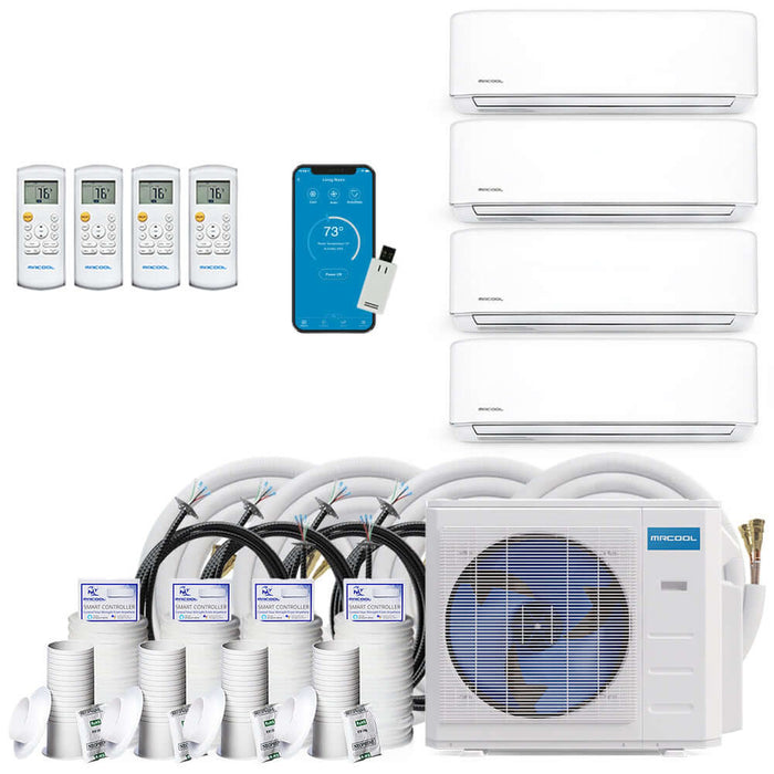 MRCOOL DIY 4th Gen 48K BTU 4-Zone Condenser with 9K+12K+12K+12K handlers and 2 x 16ft, 2 x 25ft, and 1 x 50ft linesets and DIYCOUPLER-1412K75C Bundle