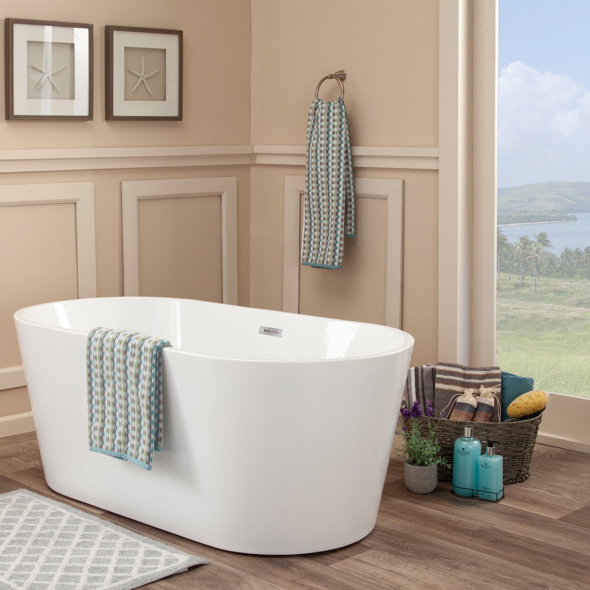 Cielo 59" x 30" Freestanding Soaking Acrylic Bathtub