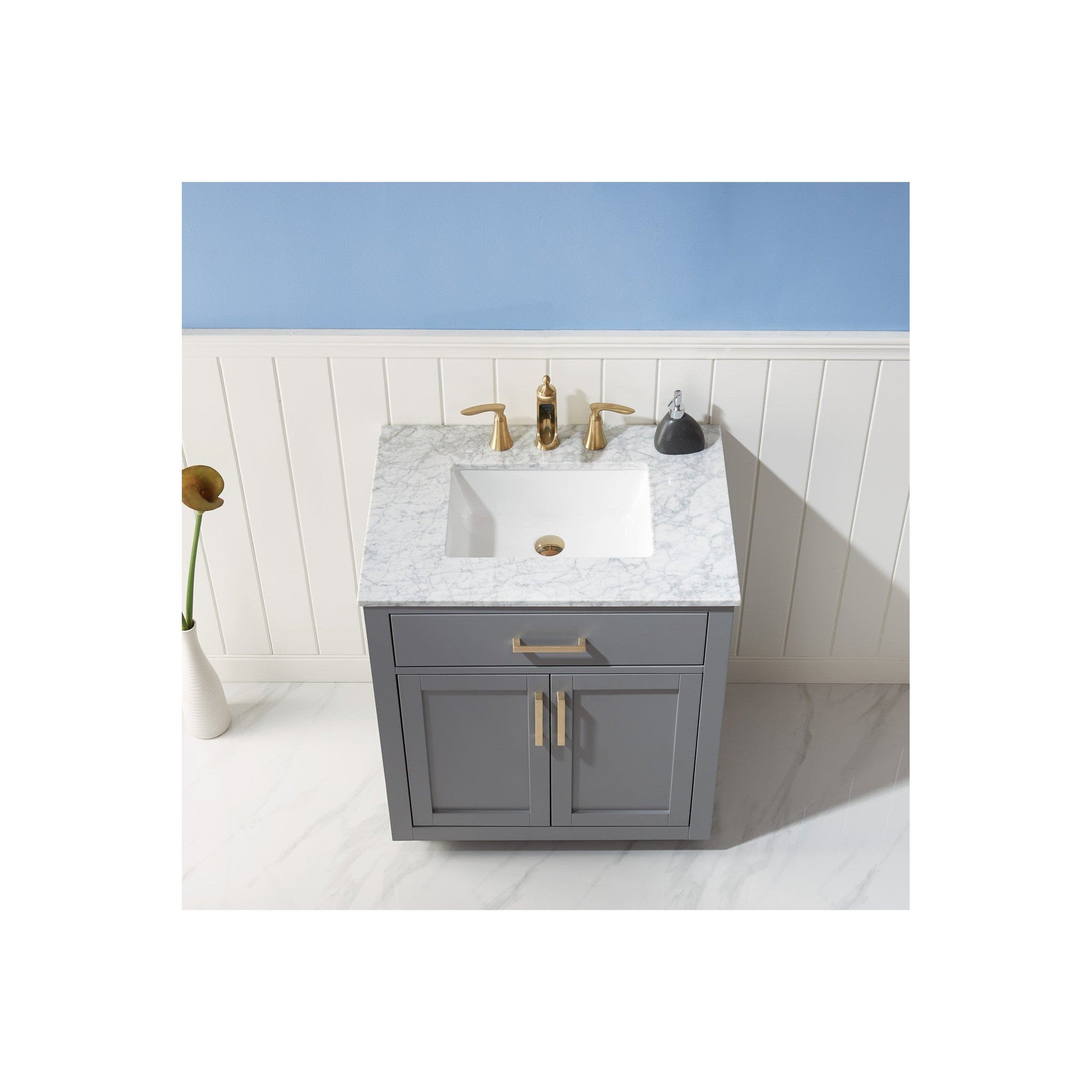 Ivy 30" Single Bathroom Vanity Set in Gray and Carrara White Marble Countertop without Mirror