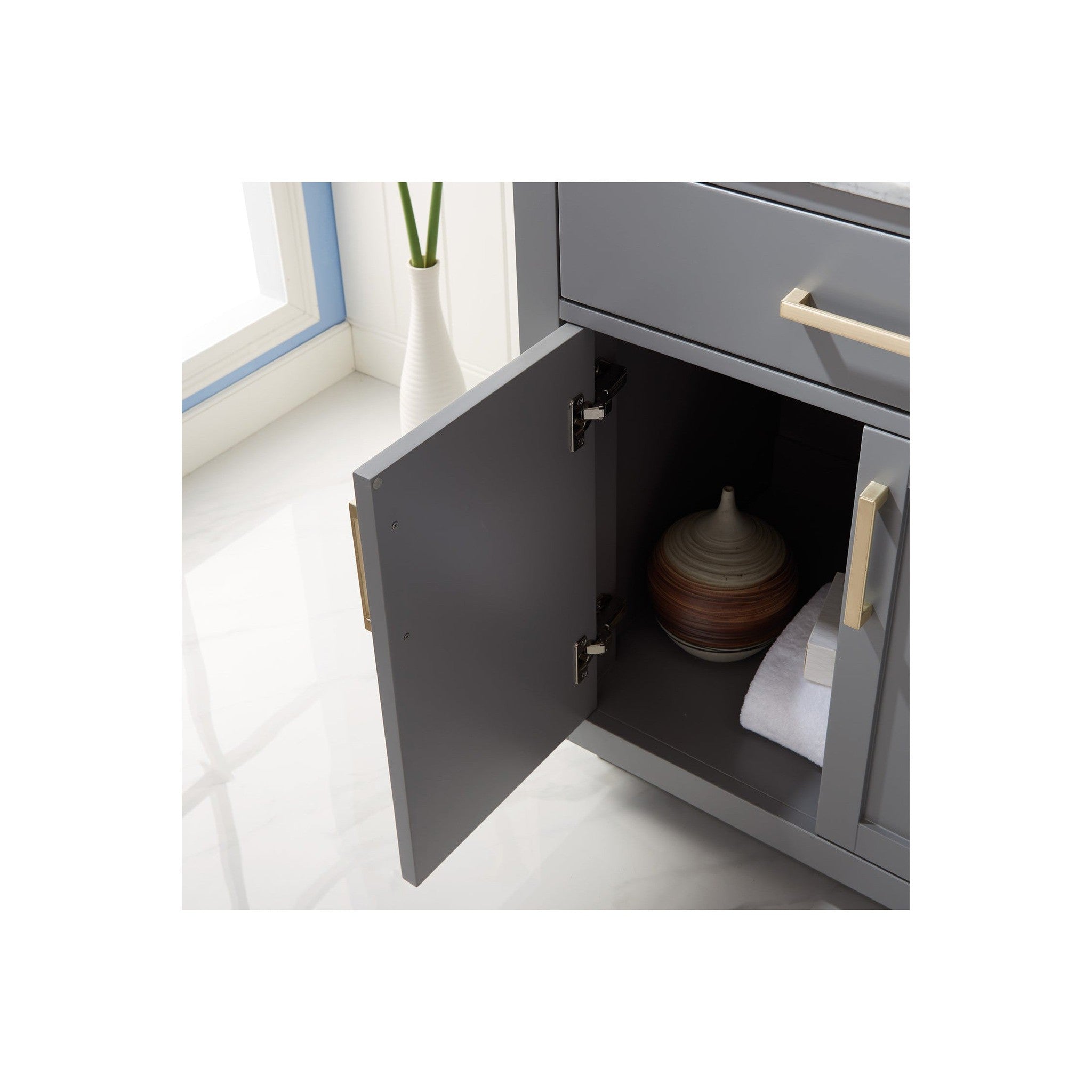 Ivy 30" Single Bathroom Vanity Set in Gray and Carrara White Marble Countertop without Mirror