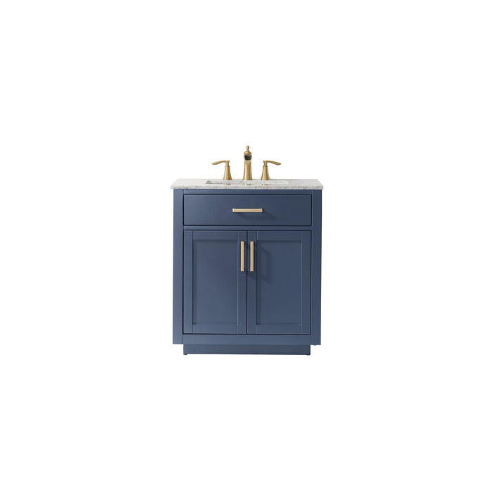 Ivy 30" Single Bathroom Vanity Set in Royal Blue and Carrara White Marble Countertop without Mirror