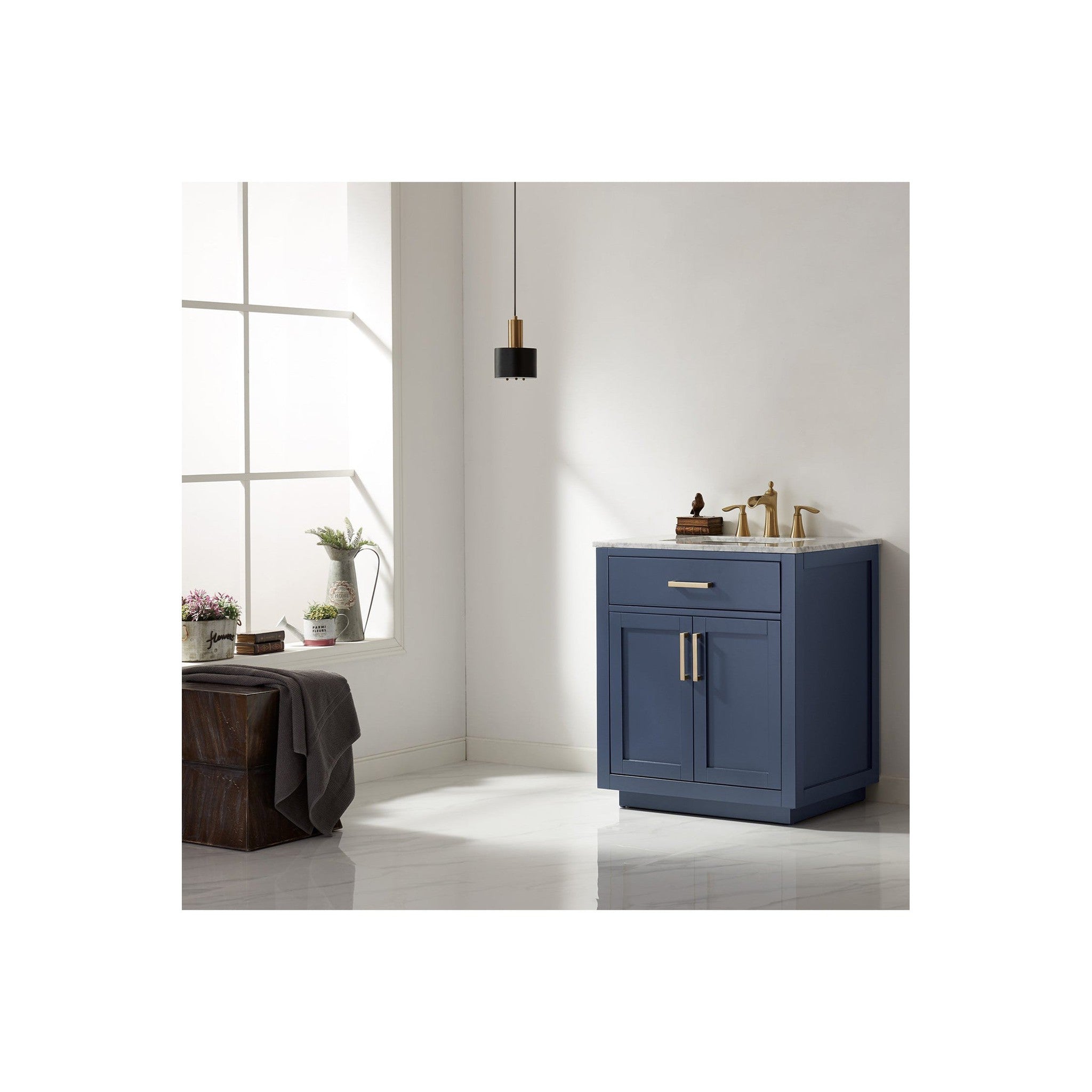 Ivy 30" Single Bathroom Vanity Set in Royal Blue and Carrara White Marble Countertop without Mirror