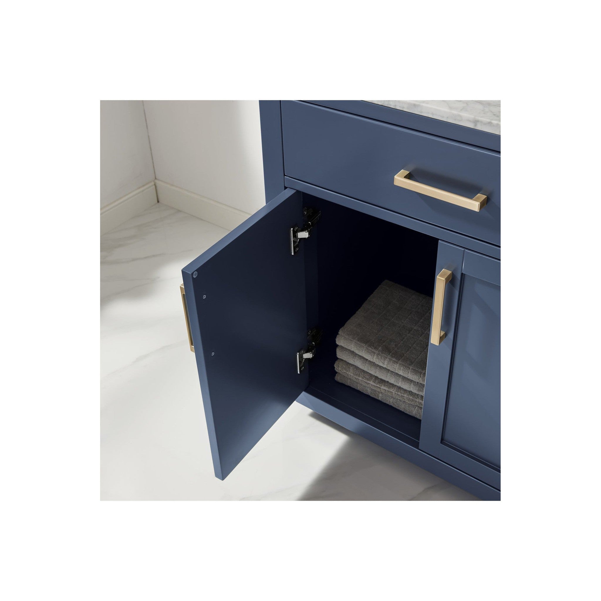 Ivy 30" Single Bathroom Vanity Set in Royal Blue and Carrara White Marble Countertop with Mirror