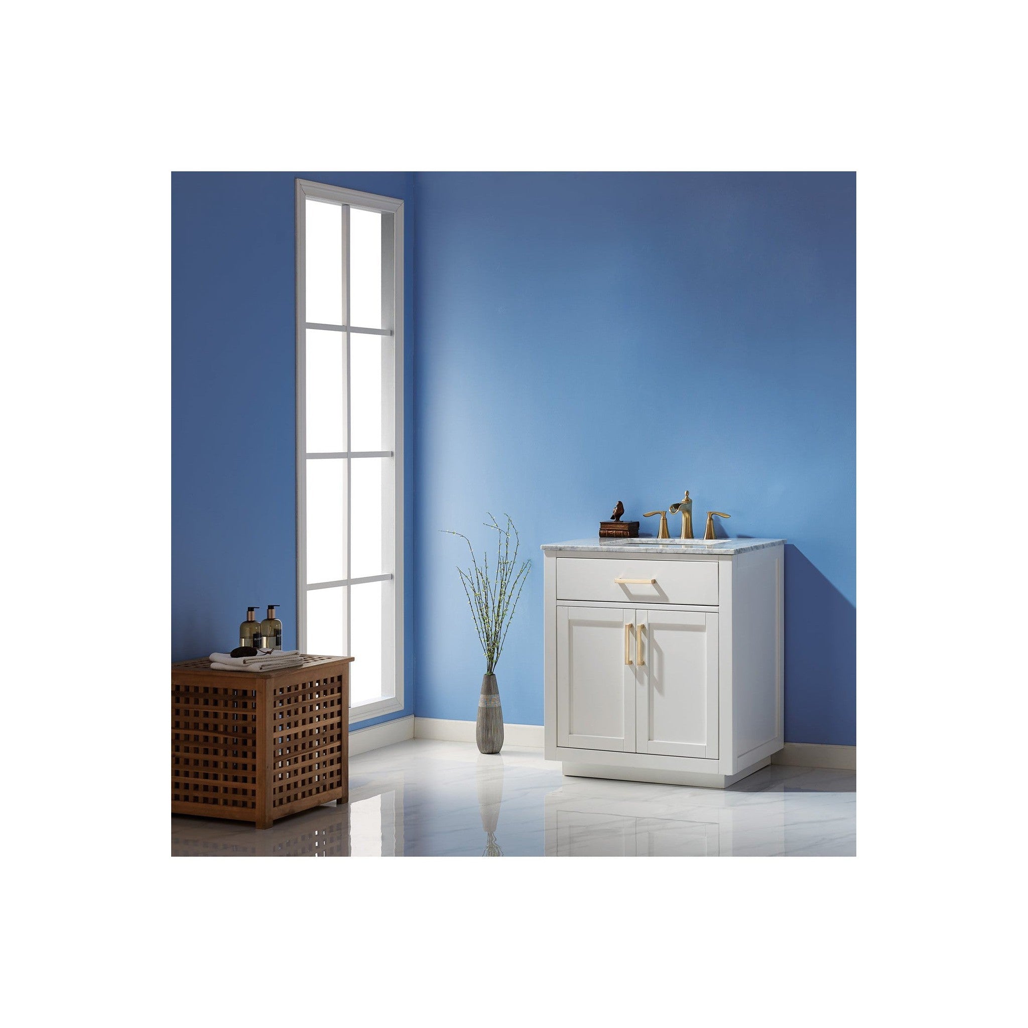 Ivy 30" Single Bathroom Vanity Set in White and Carrara White Marble Countertop without Mirror