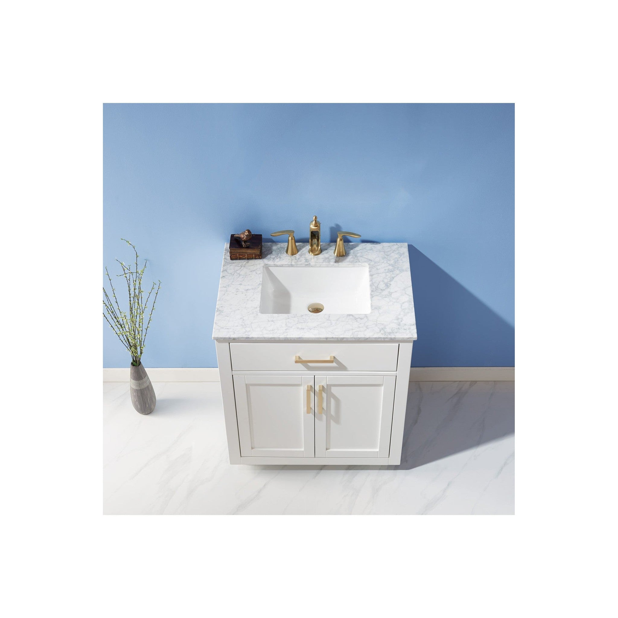 Ivy 30" Single Bathroom Vanity Set in White and Carrara White Marble Countertop without Mirror