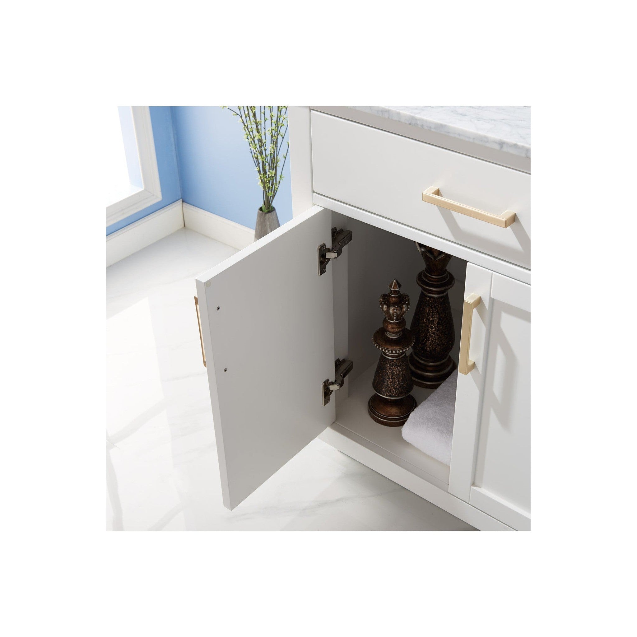 Ivy 30" Single Bathroom Vanity Set in White and Carrara White Marble Countertop with Mirror