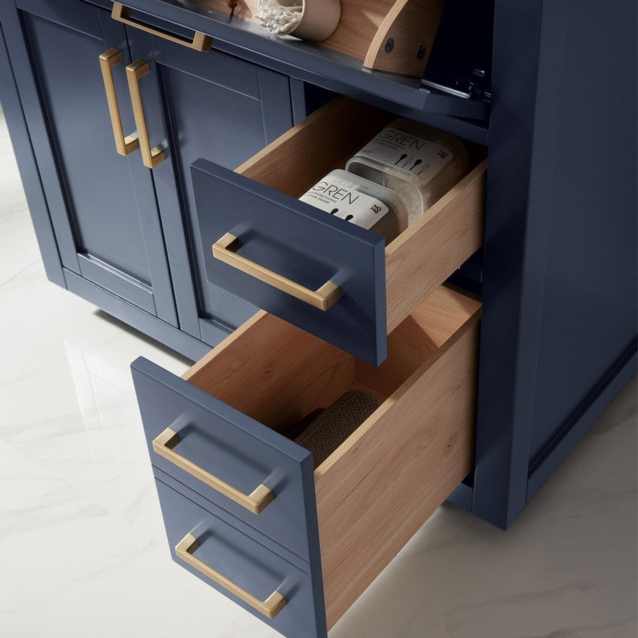 Ivy 36 Inch Single Bathroom Vanity Cabinet Only and Mirror without Countertop, Royal Blue