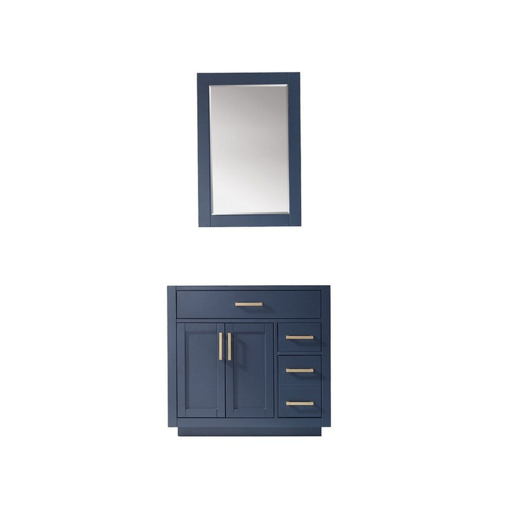 Ivy 36 Inch Single Bathroom Vanity Cabinet Only and Mirror without Countertop, Royal Blue