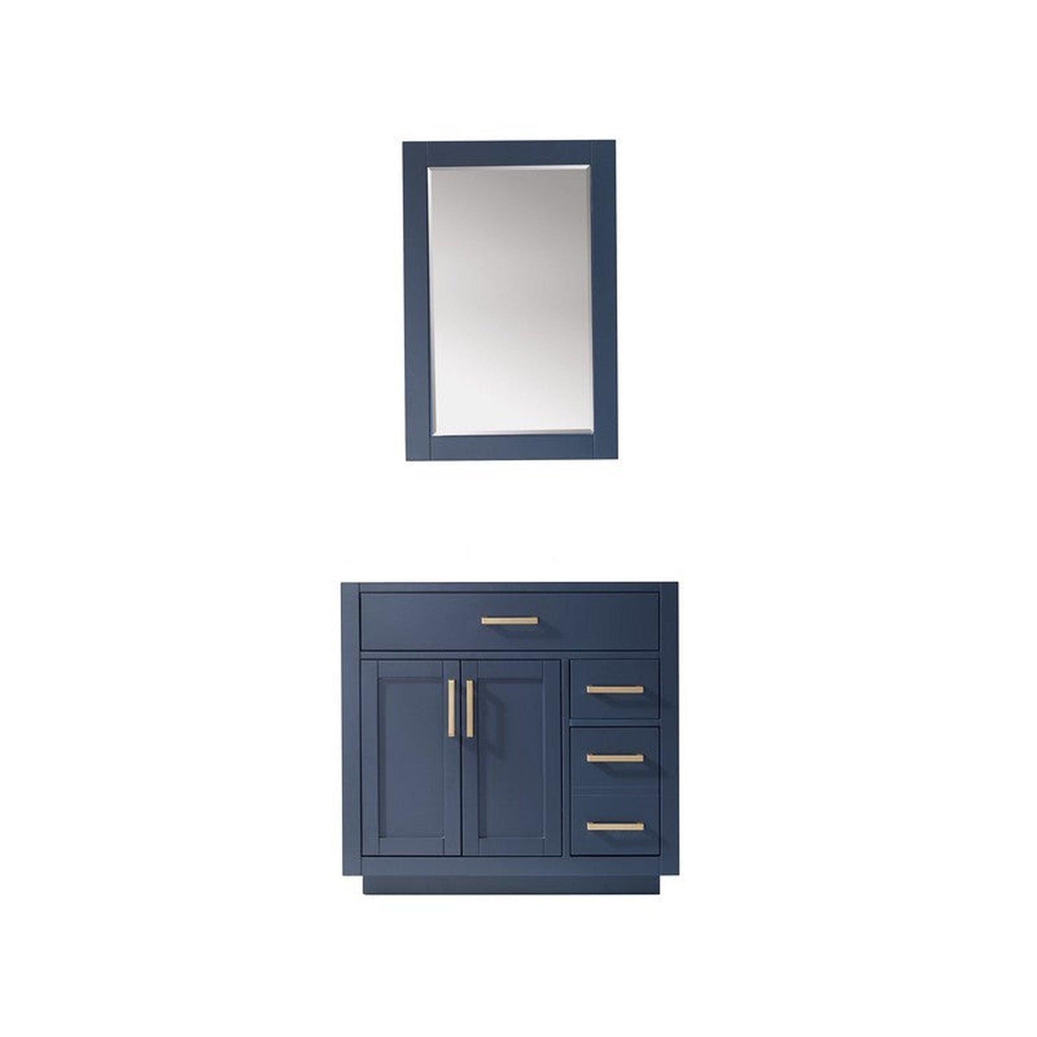 Ivy 36 Inch Single Bathroom Vanity Cabinet Only and Mirror without Countertop, Royal Blue