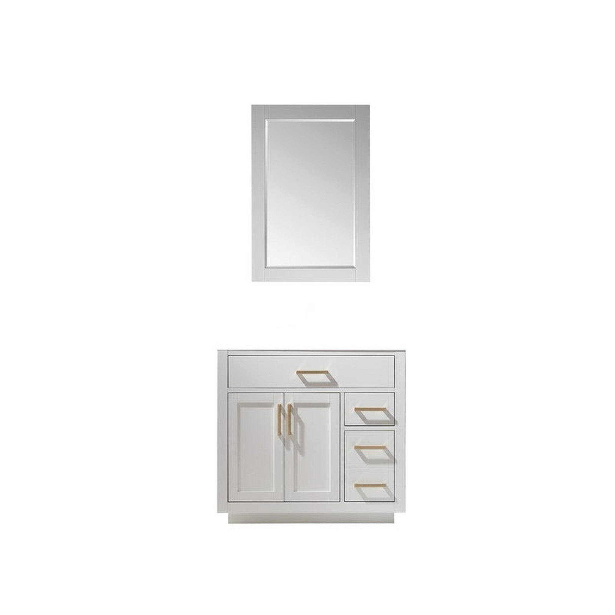 Ivy 36" Single Bathroom Vanity Cabinet Only in White and Mirror, without Countertop