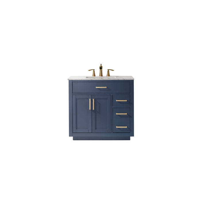 Ivy 36" Single Bathroom Vanity Set in Royal Blue and Carrara White Marble Countertop without Mirror