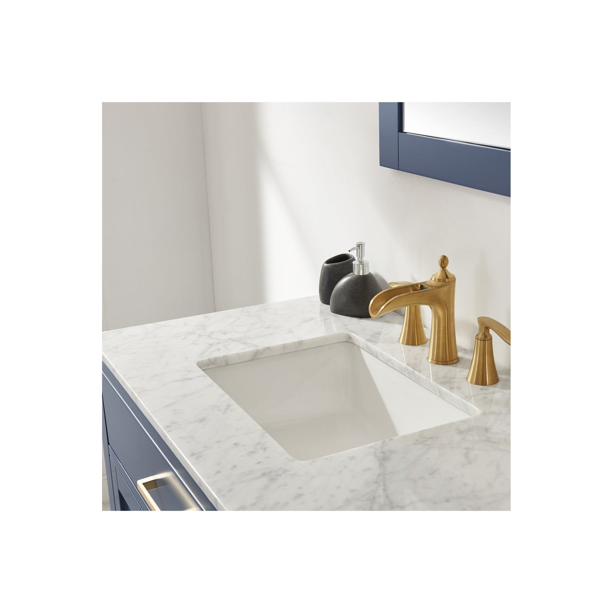 Ivy 36" Single Bathroom Vanity Set in Royal Blue and Carrara White Marble Countertop with Mirror