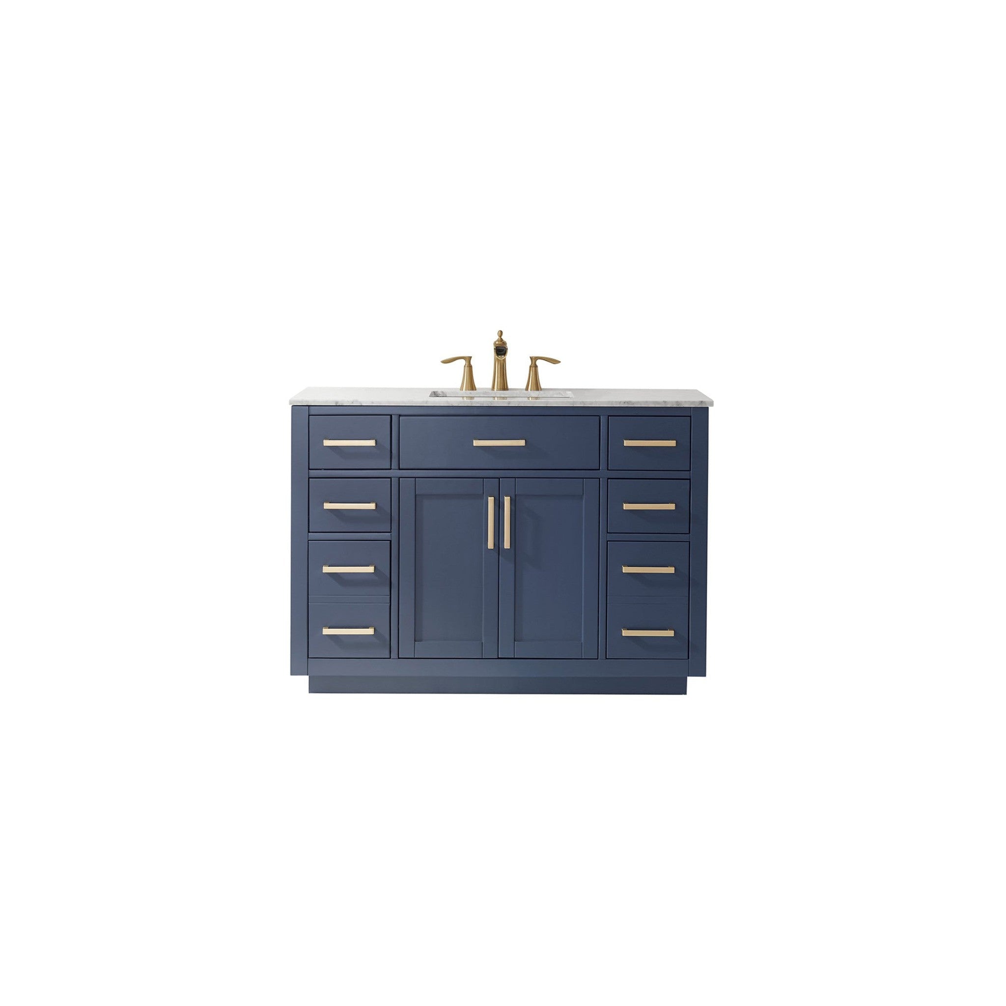 Ivy 48" Single Bathroom Vanity Set in Royal Blue and Carrara White Marble Countertop without Mirror