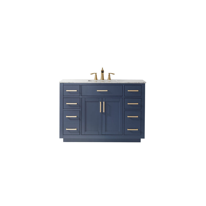 Ivy 48" Single Bathroom Vanity Set in Royal Blue and Carrara White Marble Countertop without Mirror