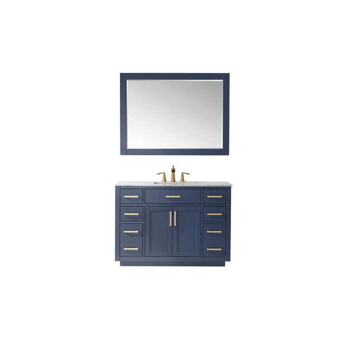 Ivy 48" Single Bathroom Vanity Set in Royal Blue and Carrara White Marble Countertop with Mirror