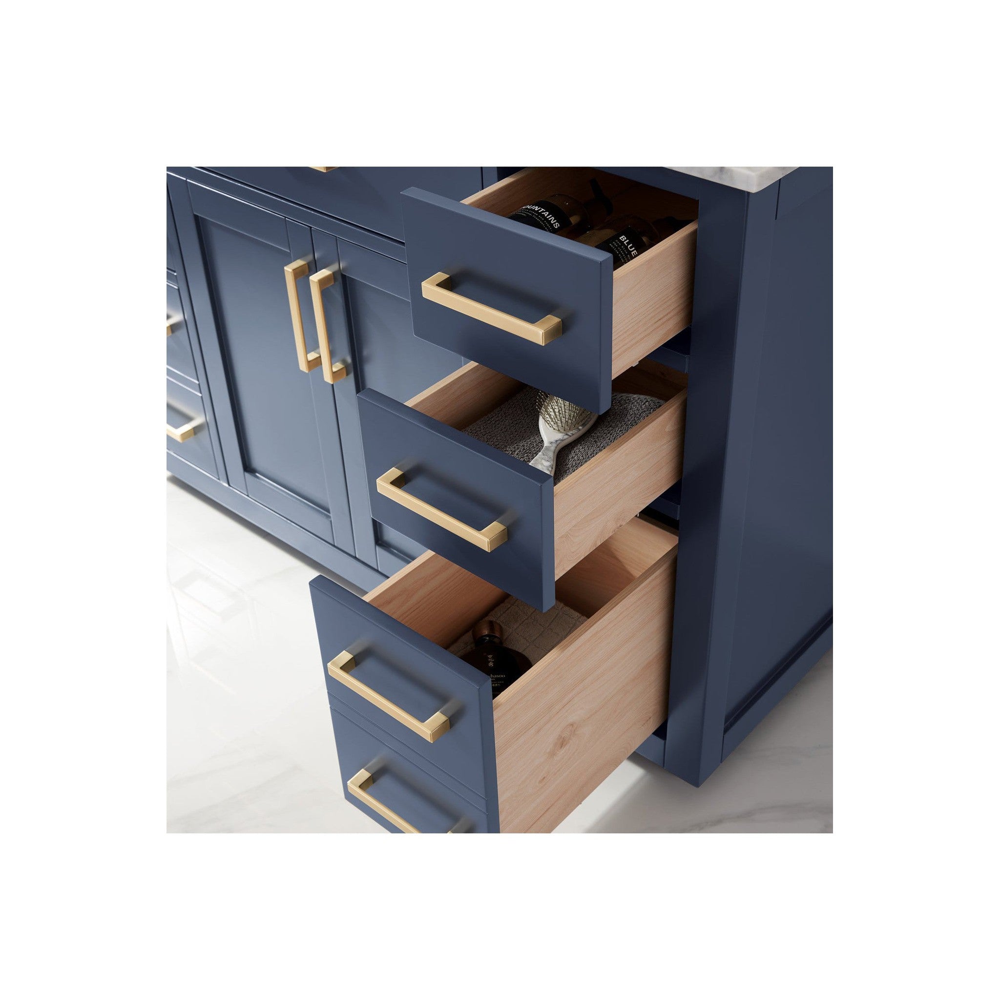 Ivy 48" Single Bathroom Vanity Set in Royal Blue and Carrara White Marble Countertop with Mirror