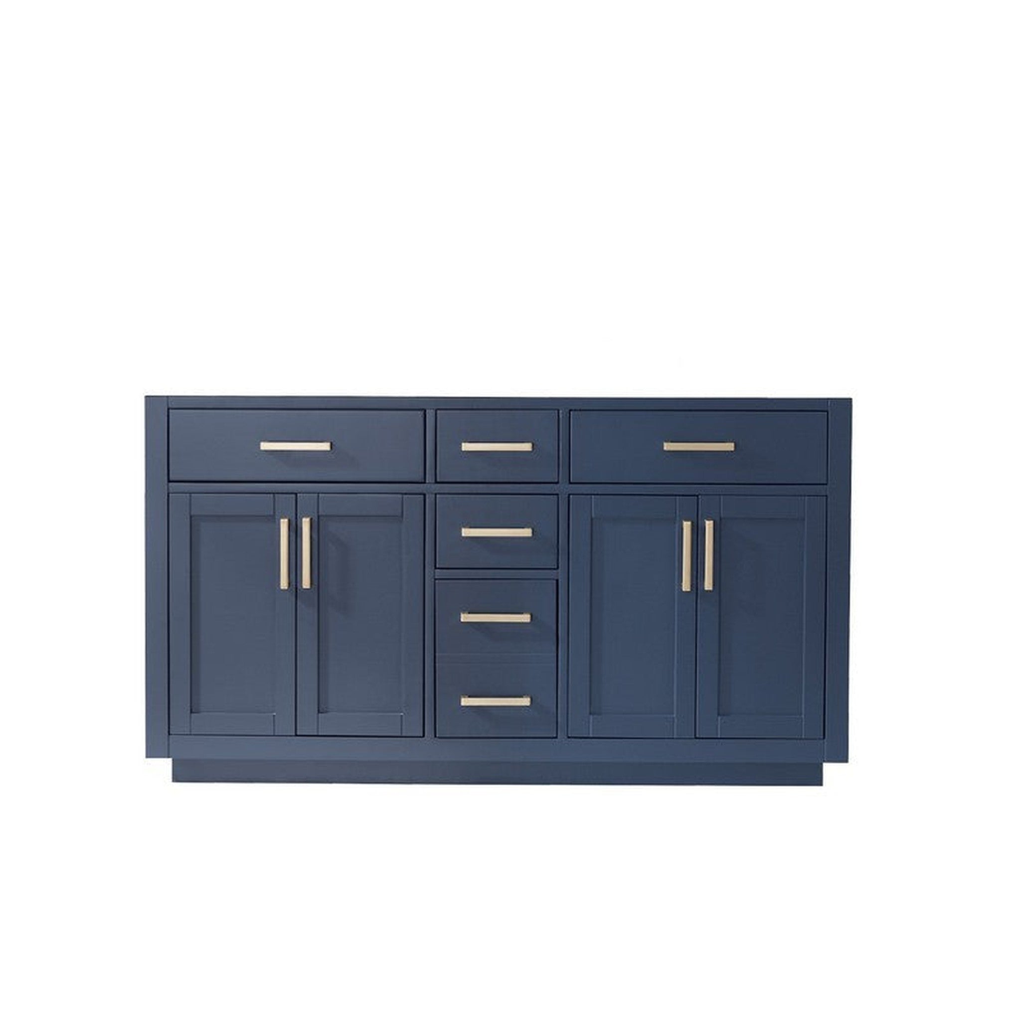 Ivy 60" Double Bathroom Vanity Cabinet Only in Royal Blue and Mirror, without Countertop