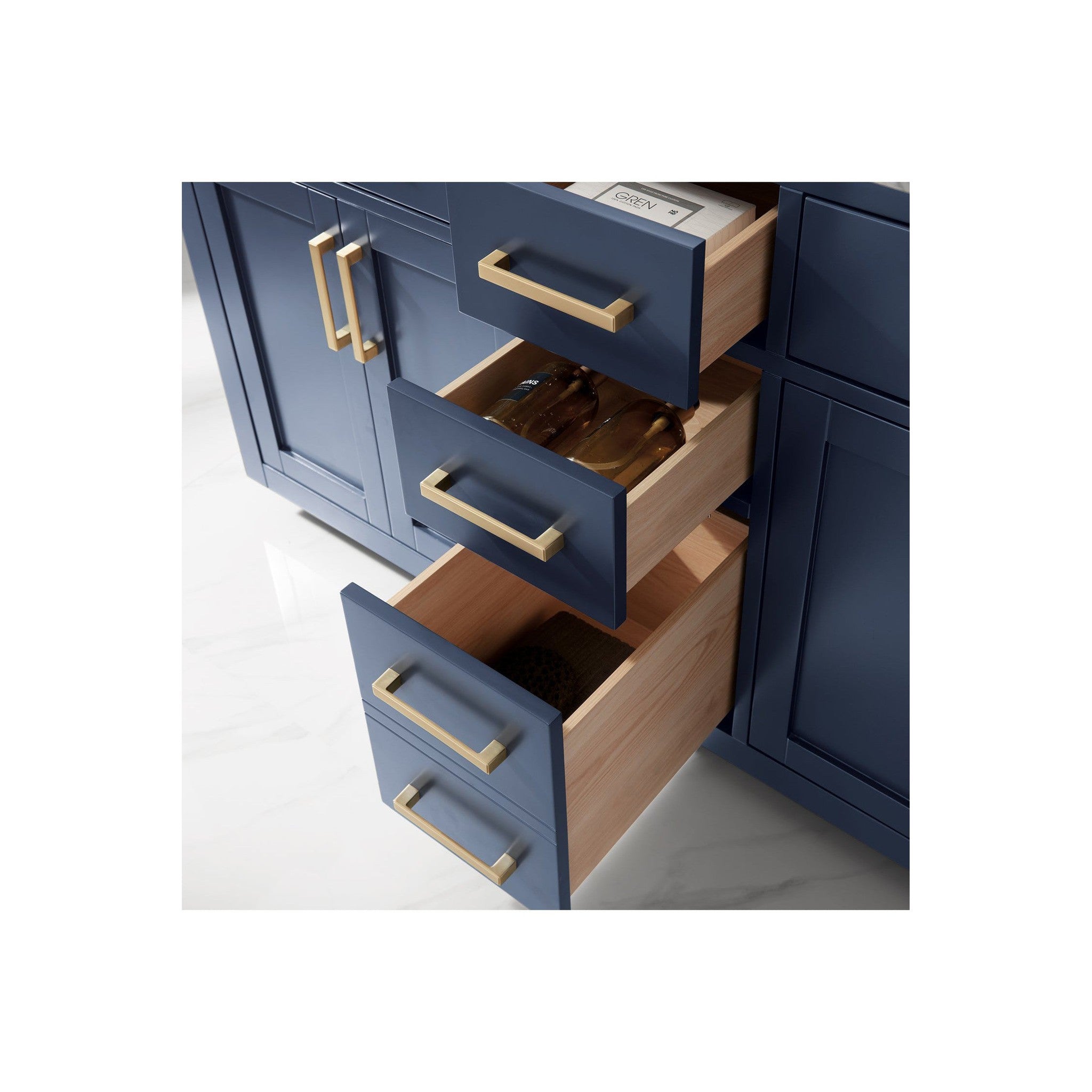 Ivy 60" Double Bathroom Vanity Set in Royal Blue and Carrara White Marble Countertop without Mirror