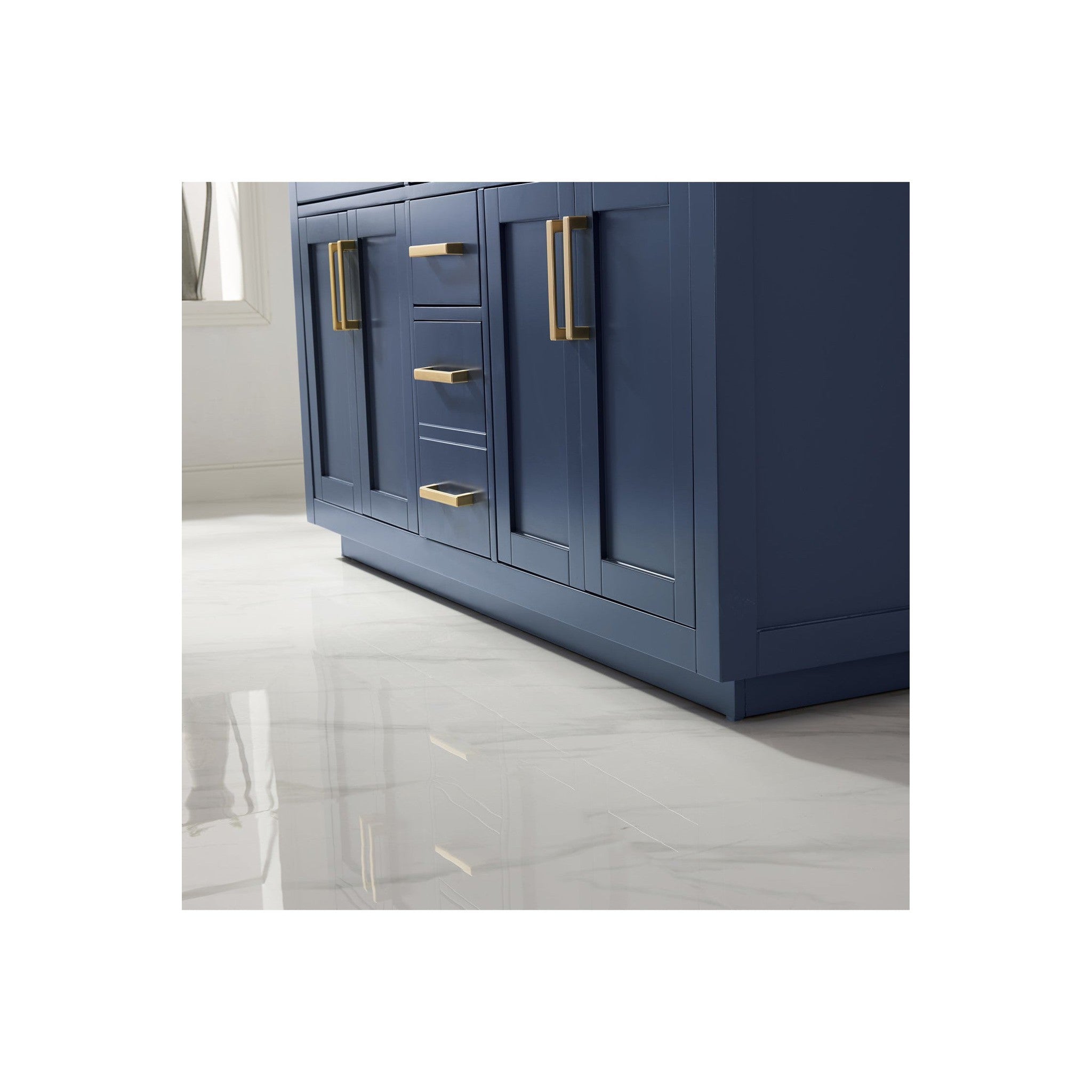 Ivy 60" Double Bathroom Vanity Set in Royal Blue and Carrara White Marble Countertop without Mirror