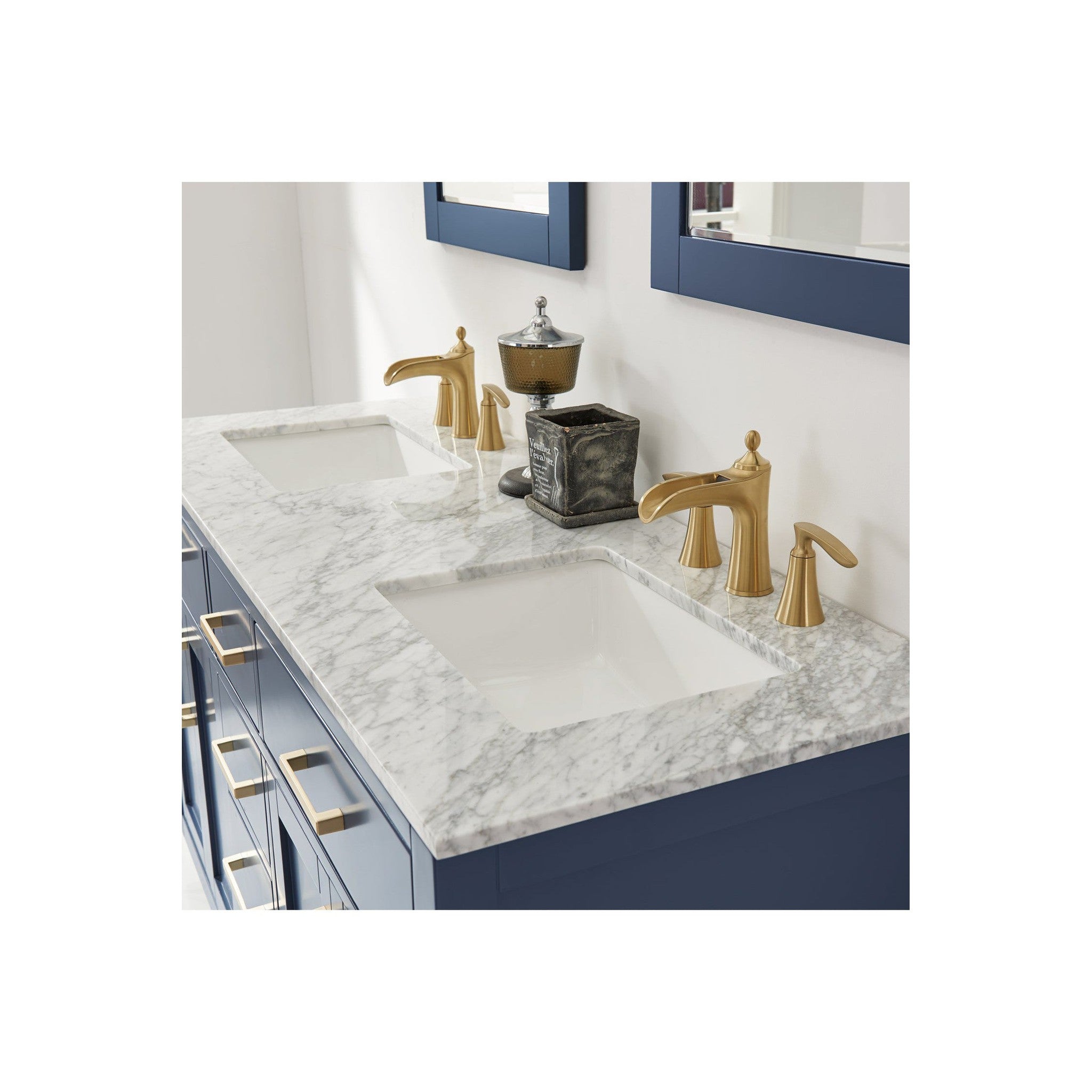 Ivy 60" Double Bathroom Vanity Set in Royal Blue and Carrara White Marble Countertop with Mirror