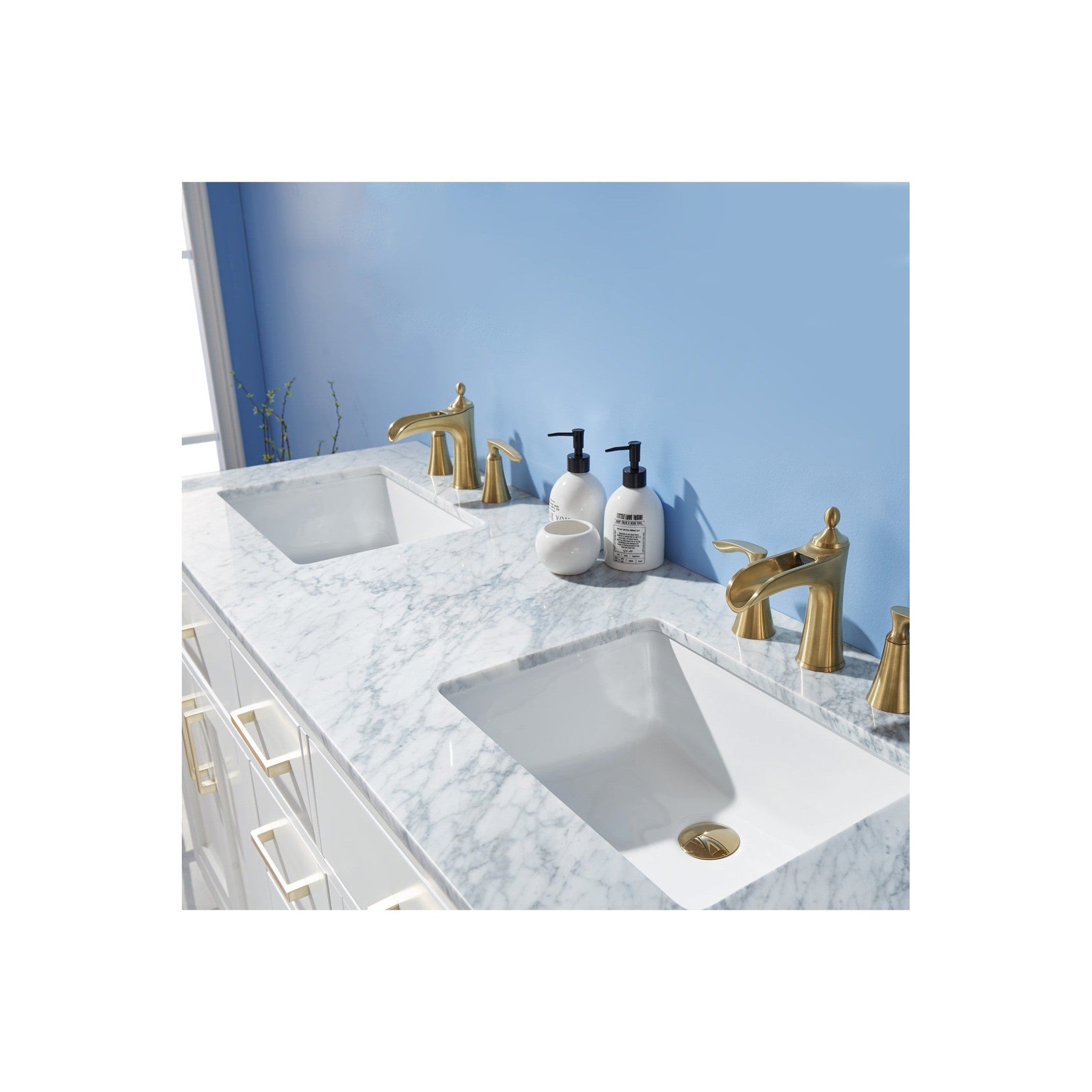 Ivy 60" Double Bathroom Vanity Set in White and Carrara White Marble Countertop without Mirror