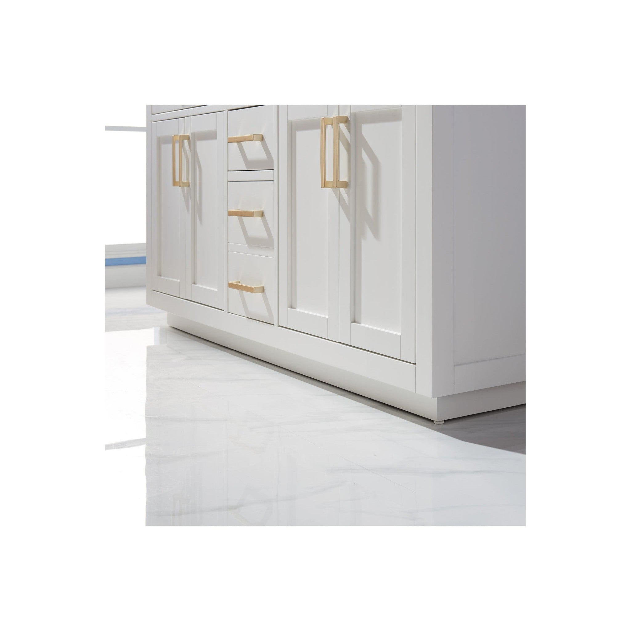 Ivy 60" Double Bathroom Vanity Set in White and Carrara White Marble Countertop without Mirror