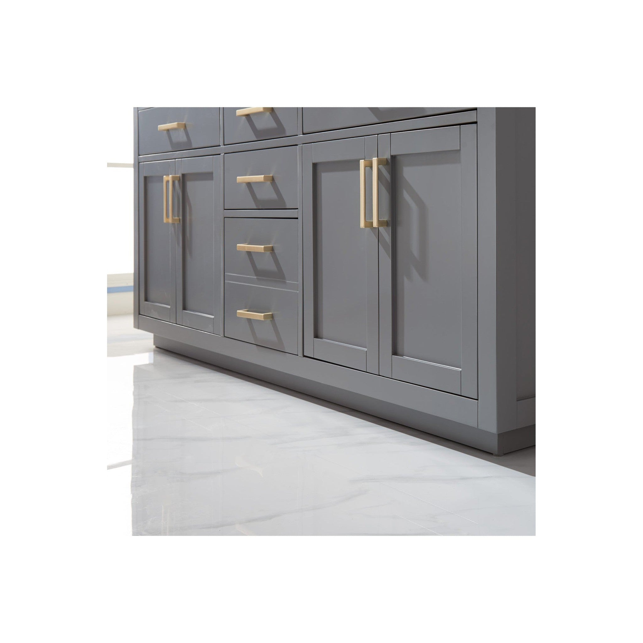 Ivy 72" Double Bathroom Vanity Set in Gray and Carrara White Marble Countertop with Mirror