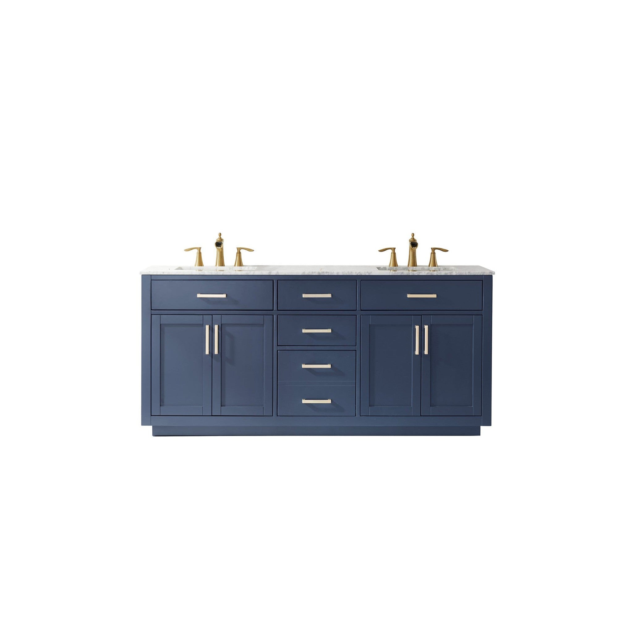 Ivy 72" Double Bathroom Vanity Set in Royal Blue and Carrara White Marble Countertop without Mirror