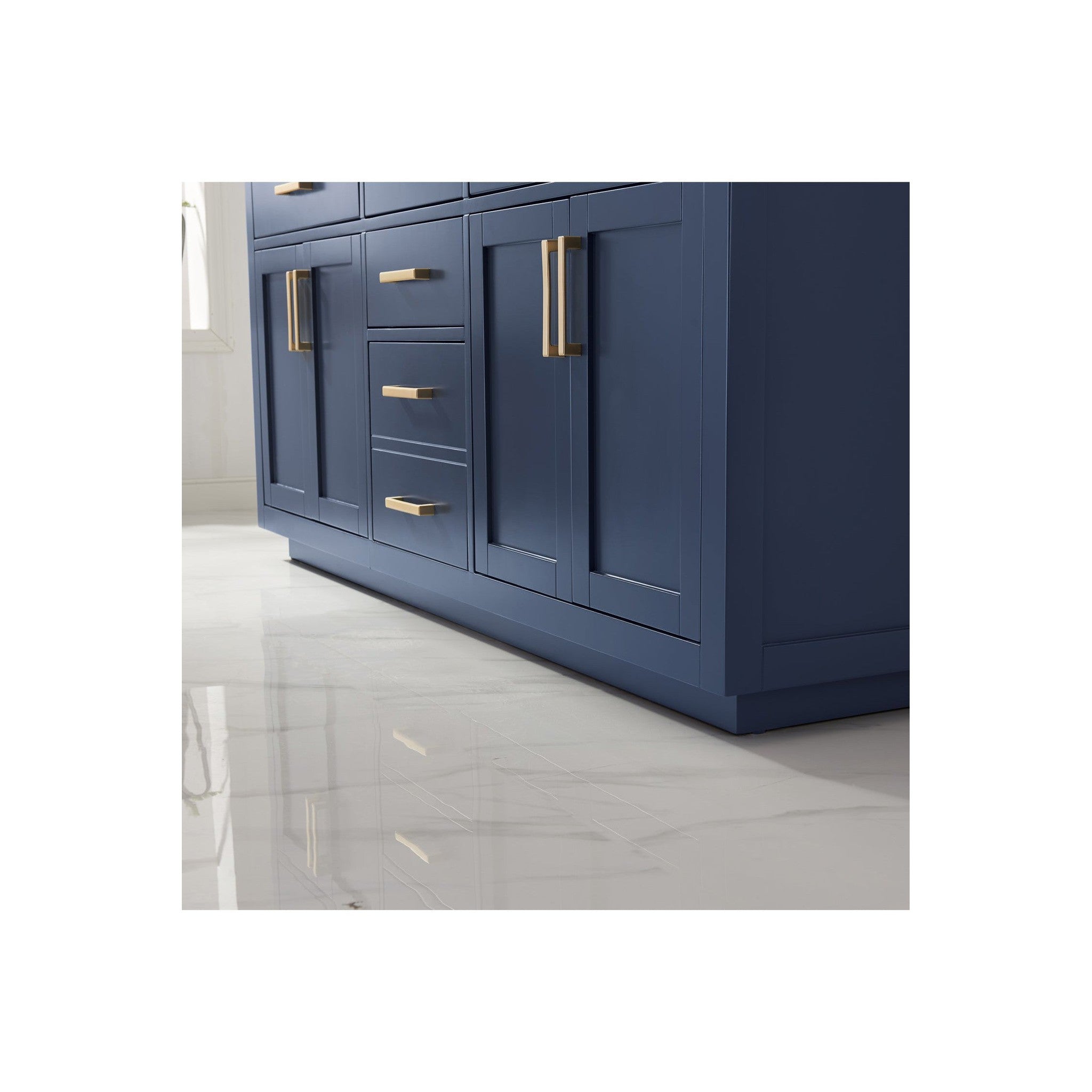 Ivy 72" Double Bathroom Vanity Set in Royal Blue and Carrara White Marble Countertop without Mirror