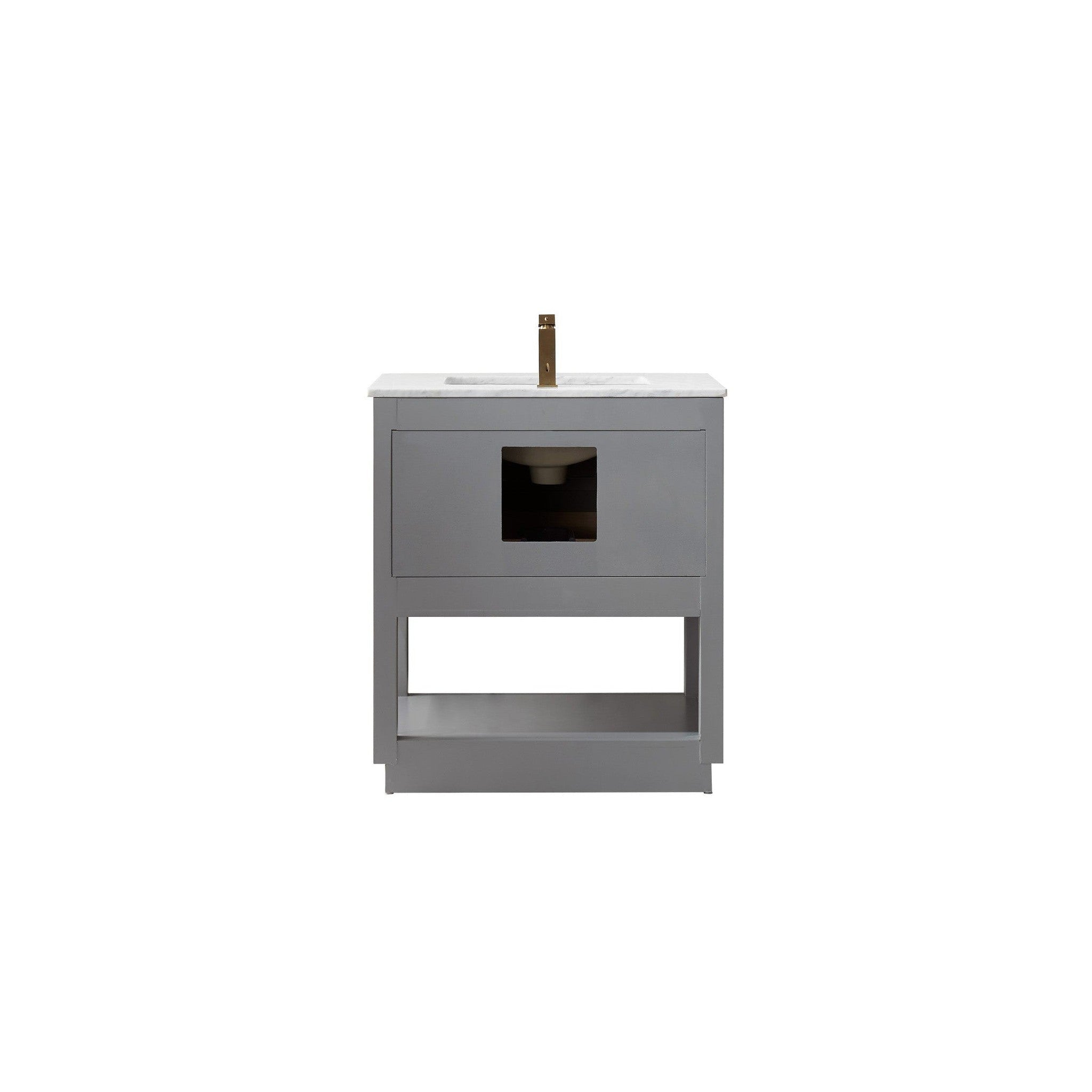 Remi 30" Single Bathroom Vanity Set in Gray and Carrara White Marble Countertop without Mirror