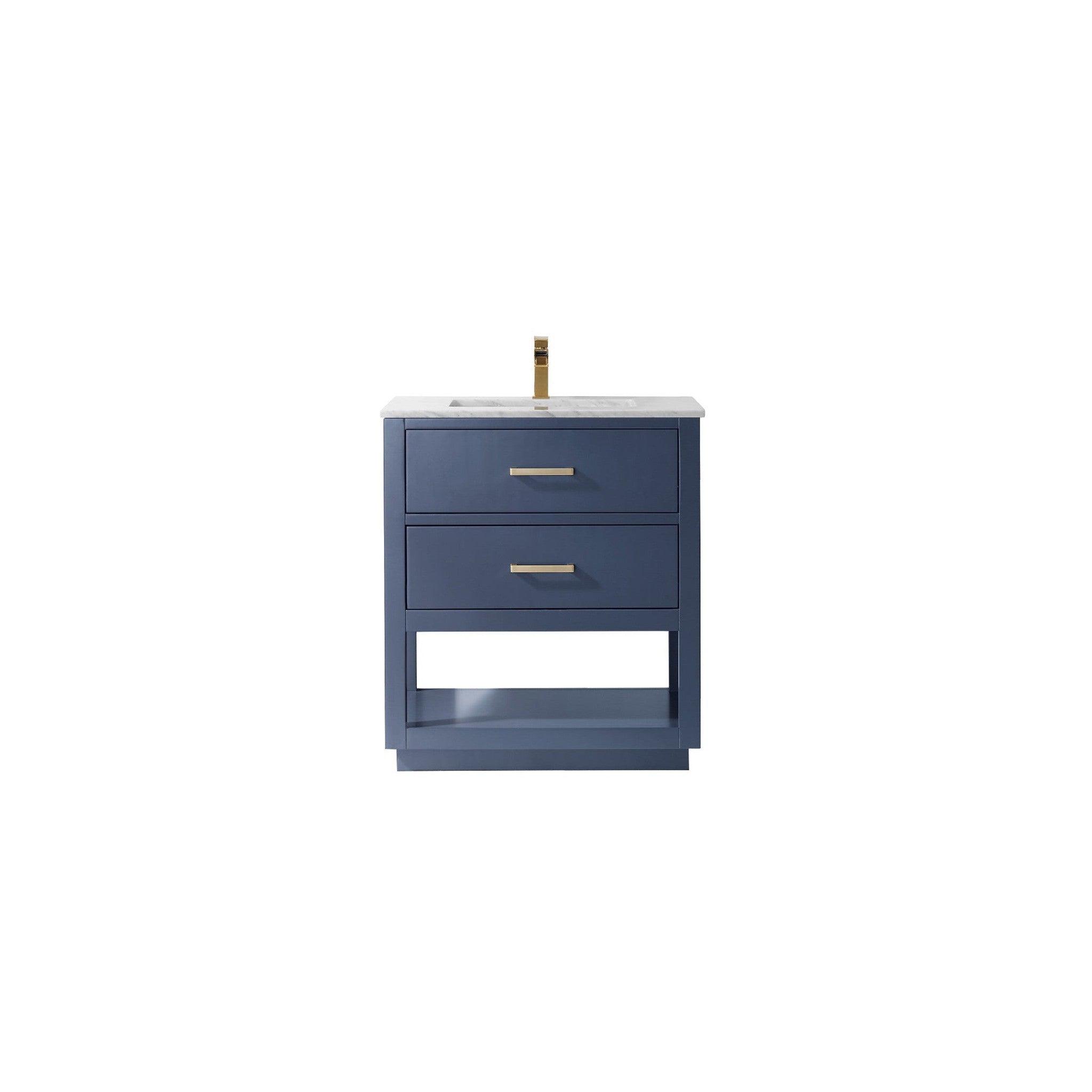 Remi 30" Single Bathroom Vanity Set in Royal Blue and Carrara White Marble Countertop without Mirror