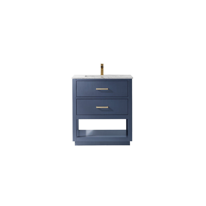 Remi 30" Single Bathroom Vanity Set in Royal Blue and Carrara White Marble Countertop without Mirror