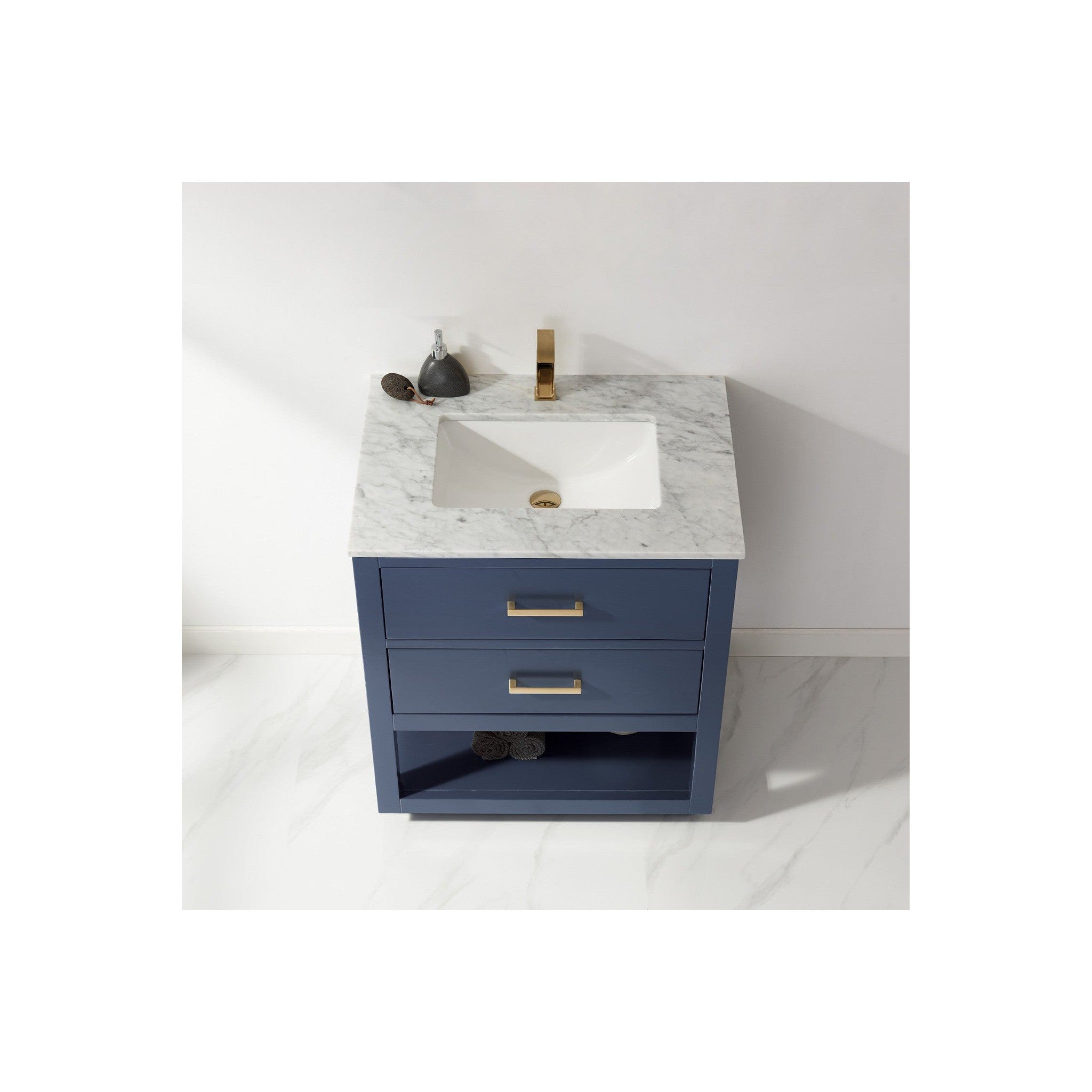 Remi 30" Single Bathroom Vanity Set in Royal Blue and Carrara White Marble Countertop without Mirror