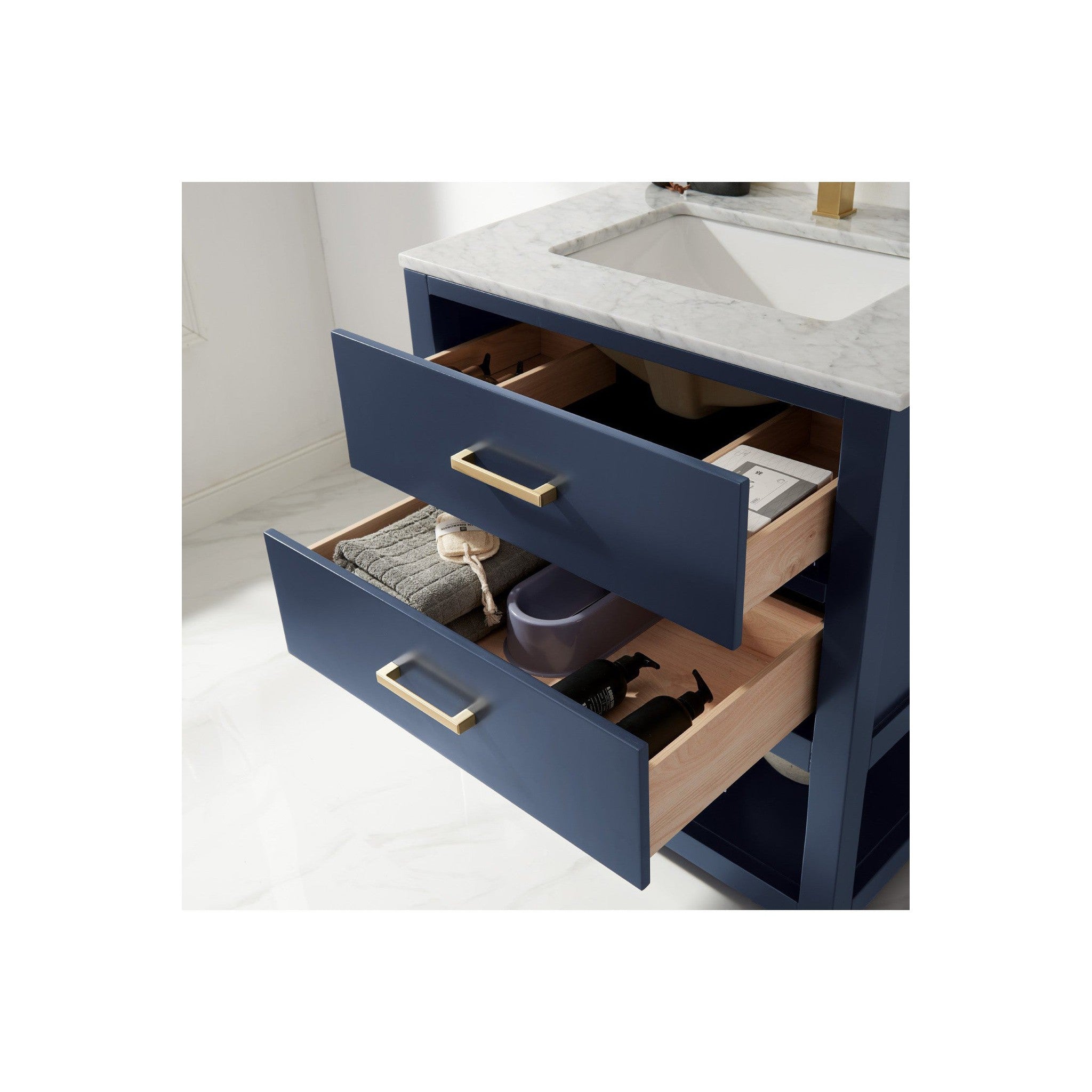 Remi 30" Single Bathroom Vanity Set in Royal Blue and Carrara White Marble Countertop without Mirror