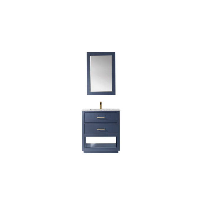 Remi 30" Single Bathroom Vanity Set in Royal Blue and Carrara White Marble Countertop with Mirror