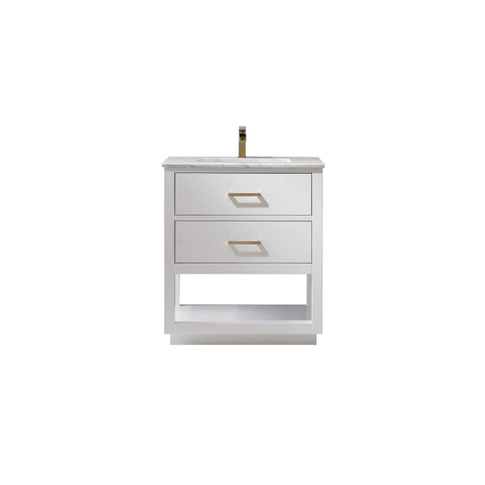 Remi 30" Single Bathroom Vanity Set in White and Carrara White Marble Countertop without Mirror
