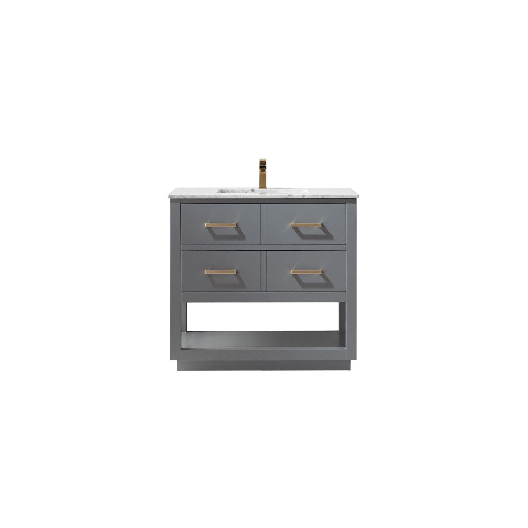 Remi 36" Single Bathroom Vanity Set in Gray and Carrara White Marble Countertop without Mirror