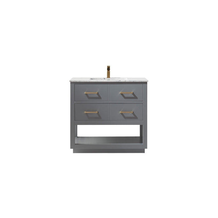 Remi 36" Single Bathroom Vanity Set in Gray and Carrara White Marble Countertop without Mirror