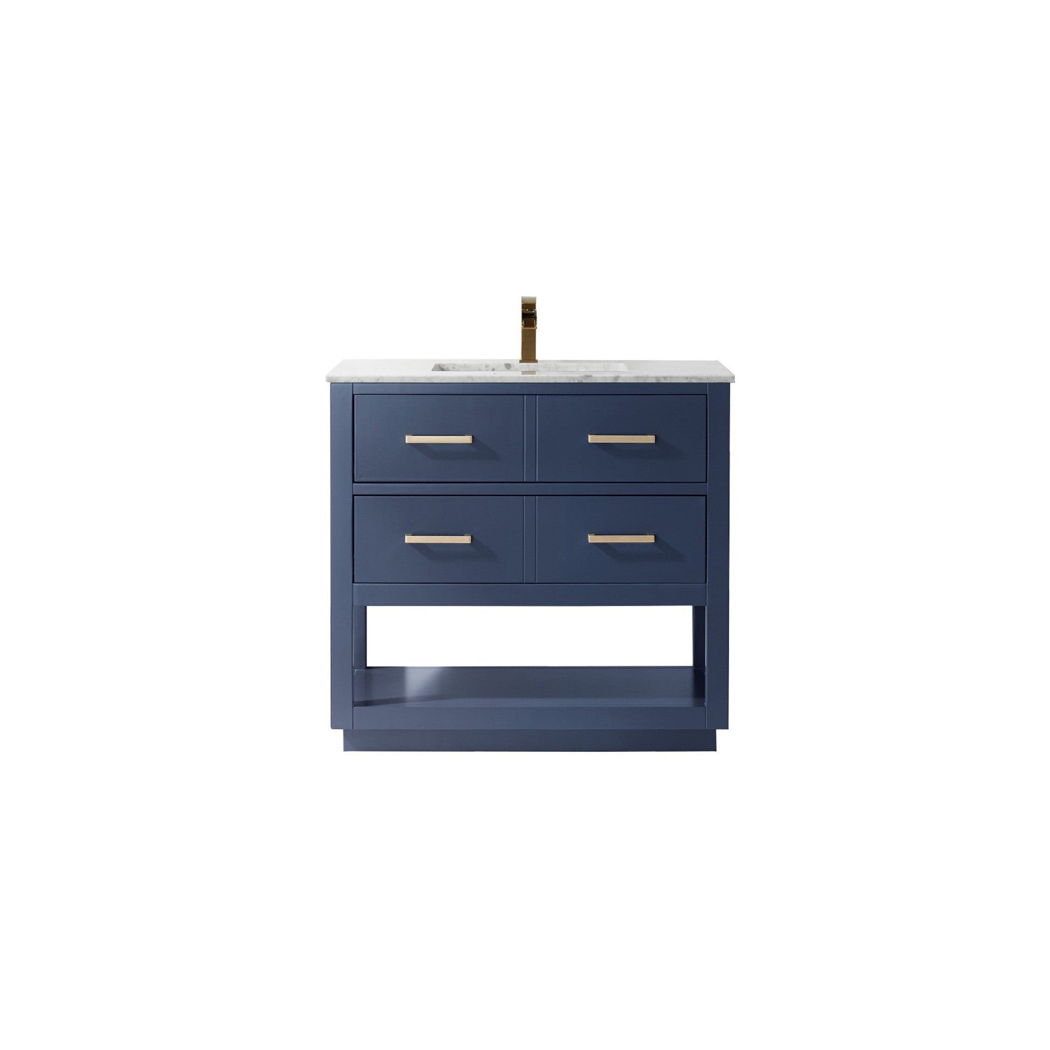 Remi 36" Single Bathroom Vanity Set in Royal Blue and Carrara White Marble Countertop without Mirror