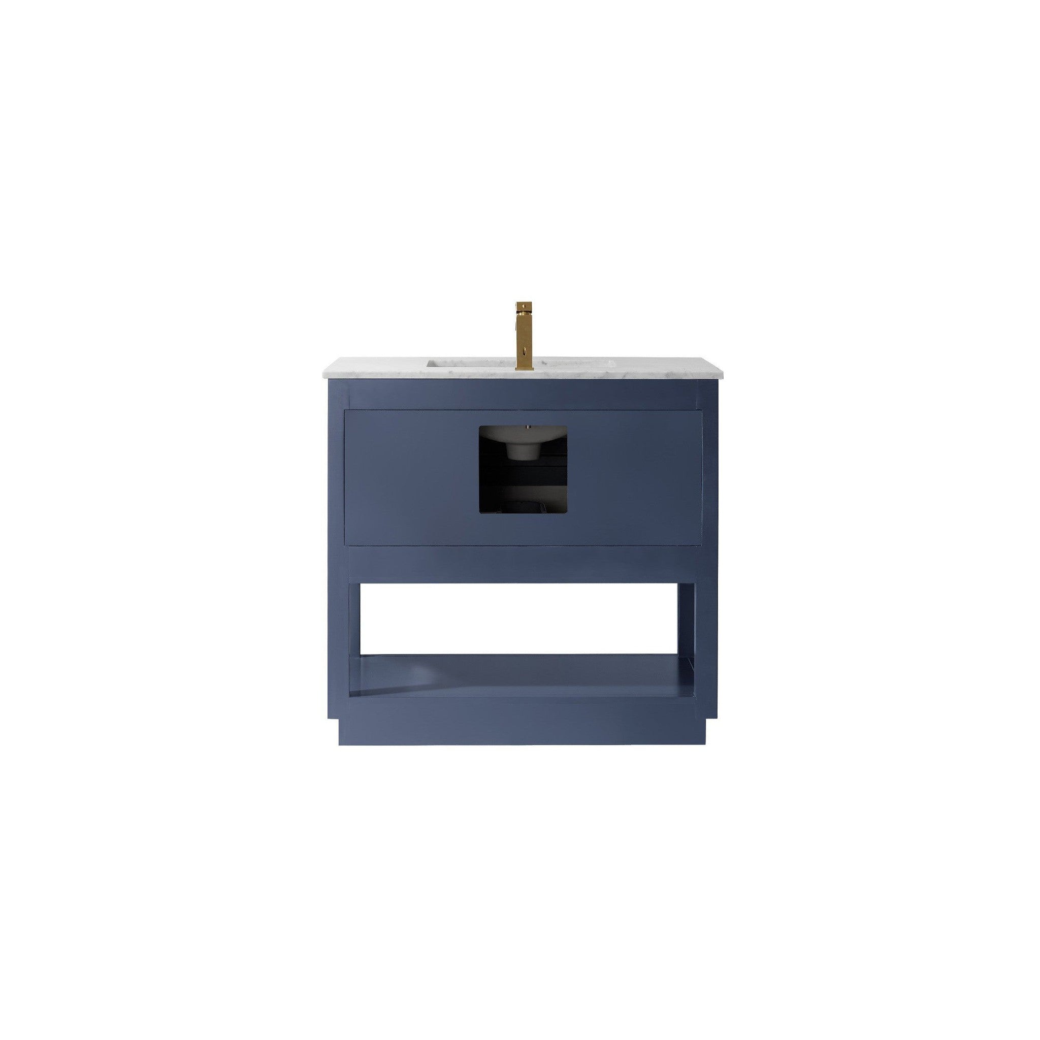 Remi 36" Single Bathroom Vanity Set in Royal Blue and Carrara White Marble Countertop without Mirror