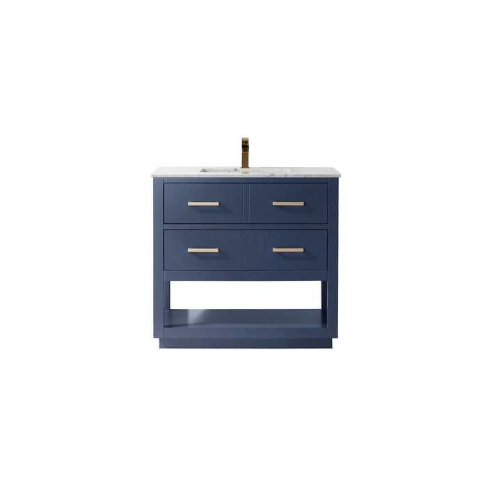 Remi 36" Single Bathroom Vanity Set in Royal Blue and Carrara White Marble Countertop without Mirror
