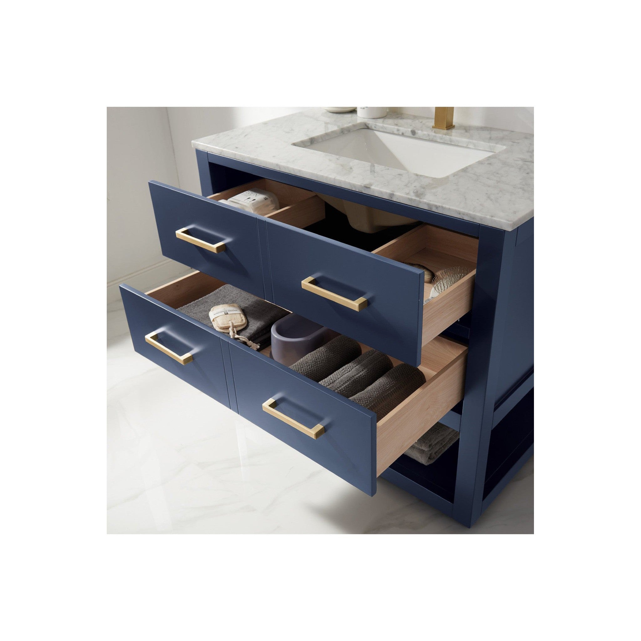 Remi 36" Single Bathroom Vanity Set in Royal Blue and Carrara White Marble Countertop without Mirror