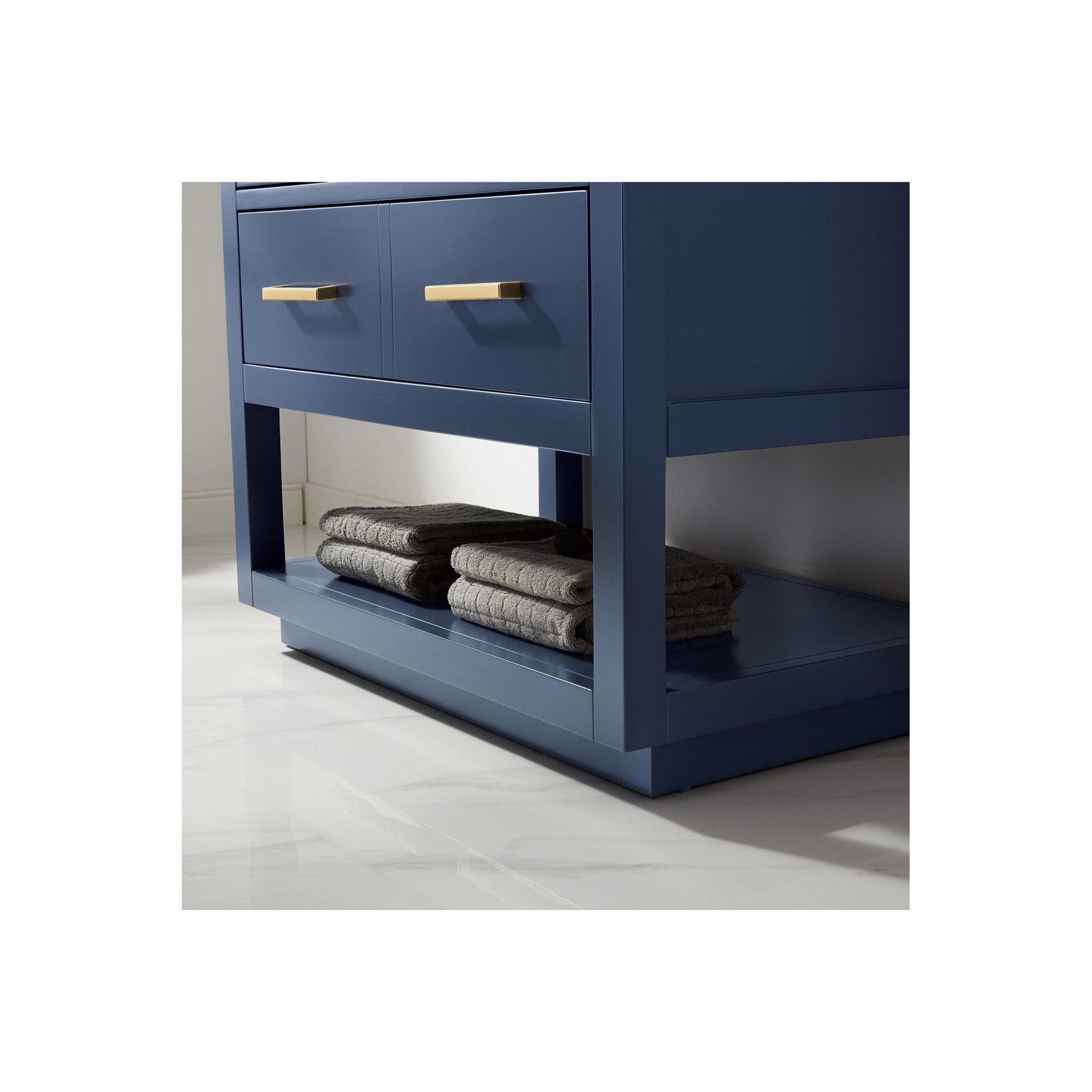 Remi 36" Single Bathroom Vanity Set in Royal Blue and Carrara White Marble Countertop with Mirror